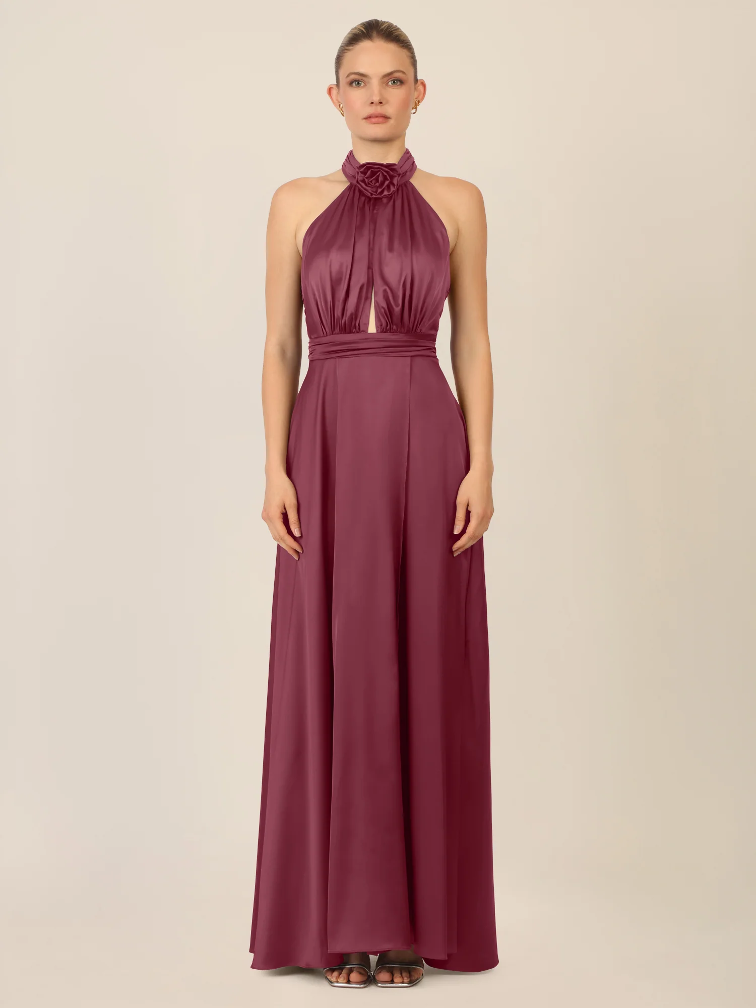 APART Satinkleid mit Neckholder und Drapierung | bordeauxrot - Image 5