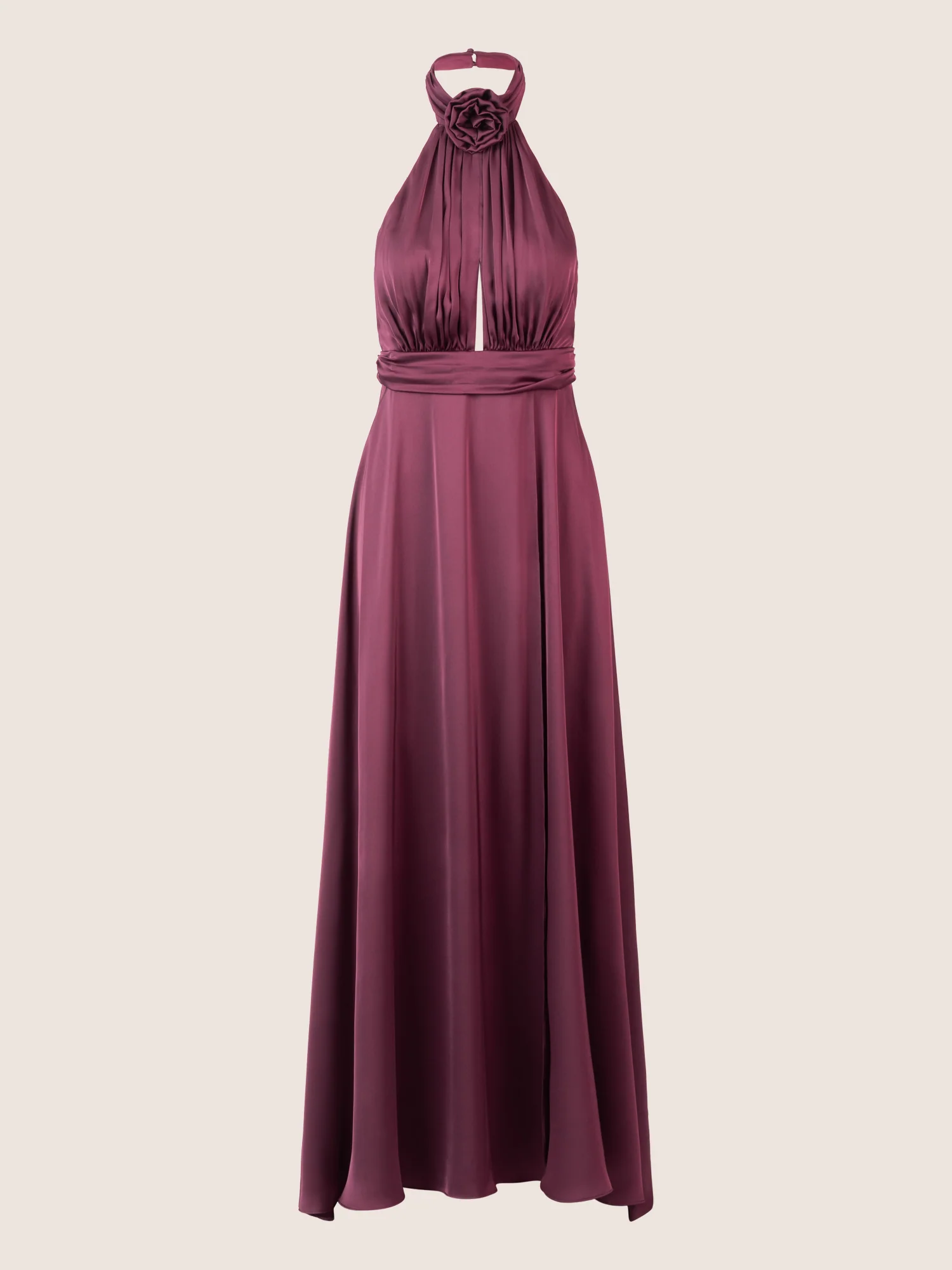 APART Satinkleid mit Neckholder und Drapierung | dunkel lila - Image 3