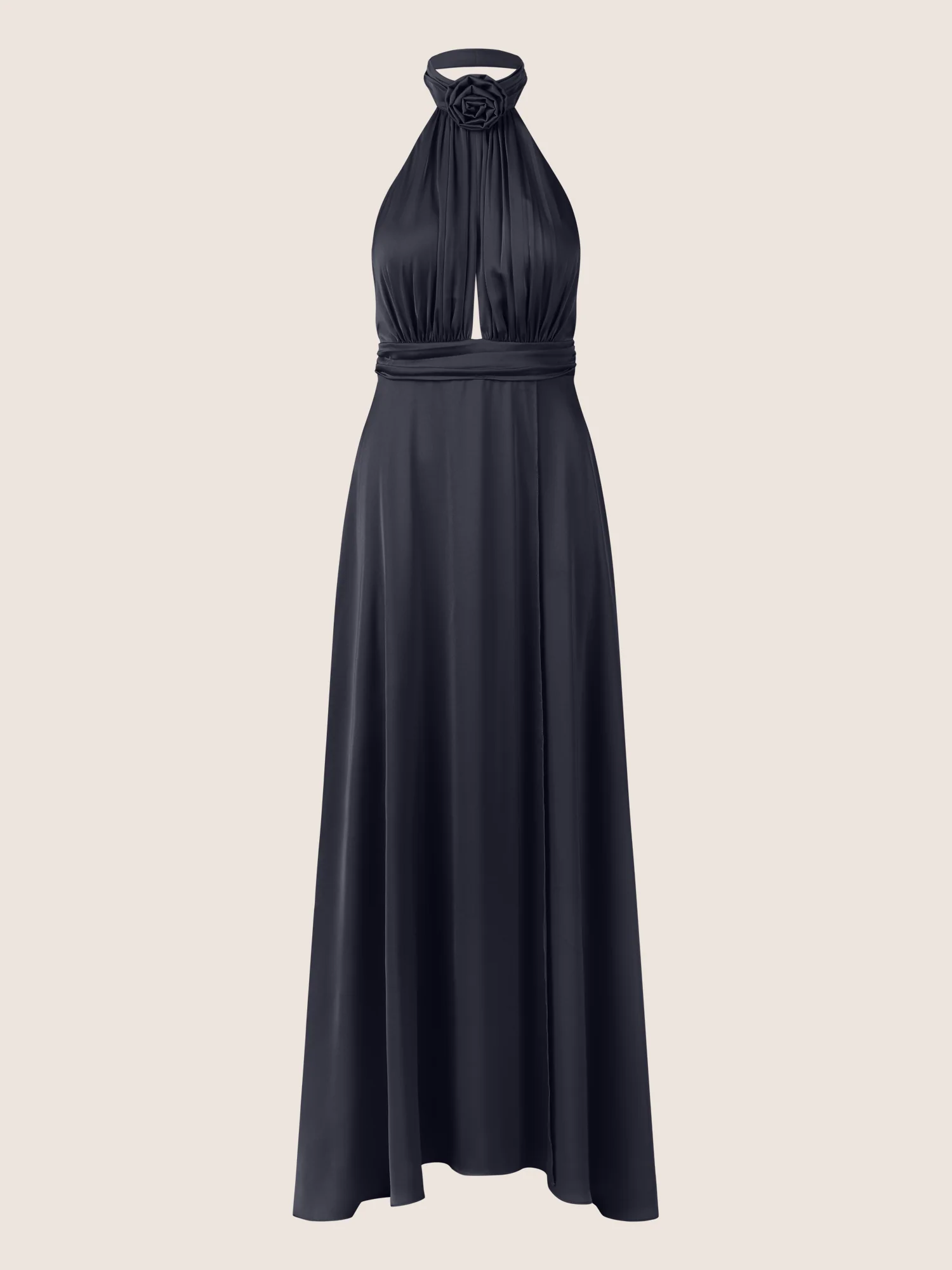 APART Satinkleid mit Neckholder und Drapierung | nachtblau - Image 3