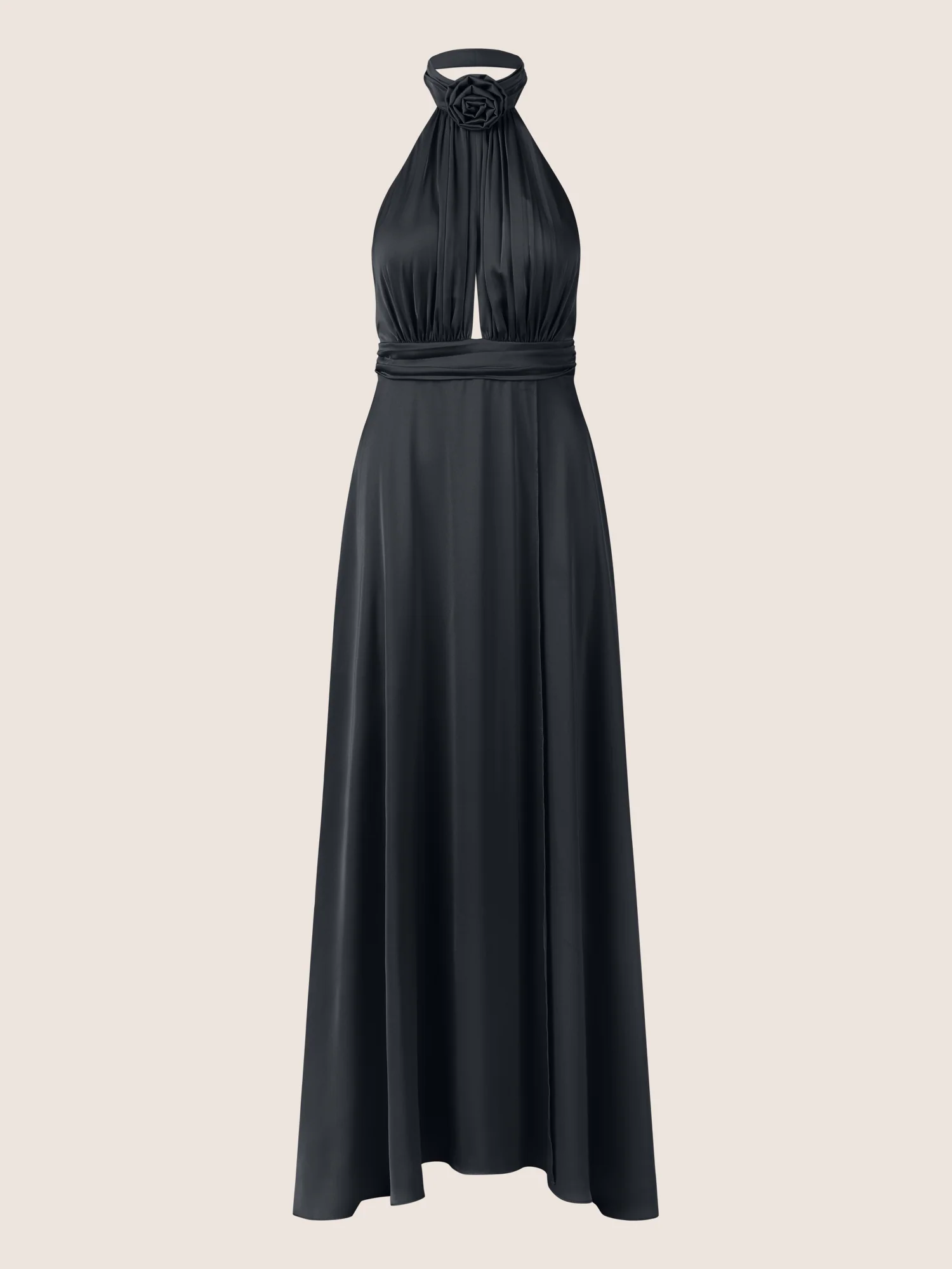 APART Satinkleid mit Neckholder und Drapierung | schwarz - Image 3