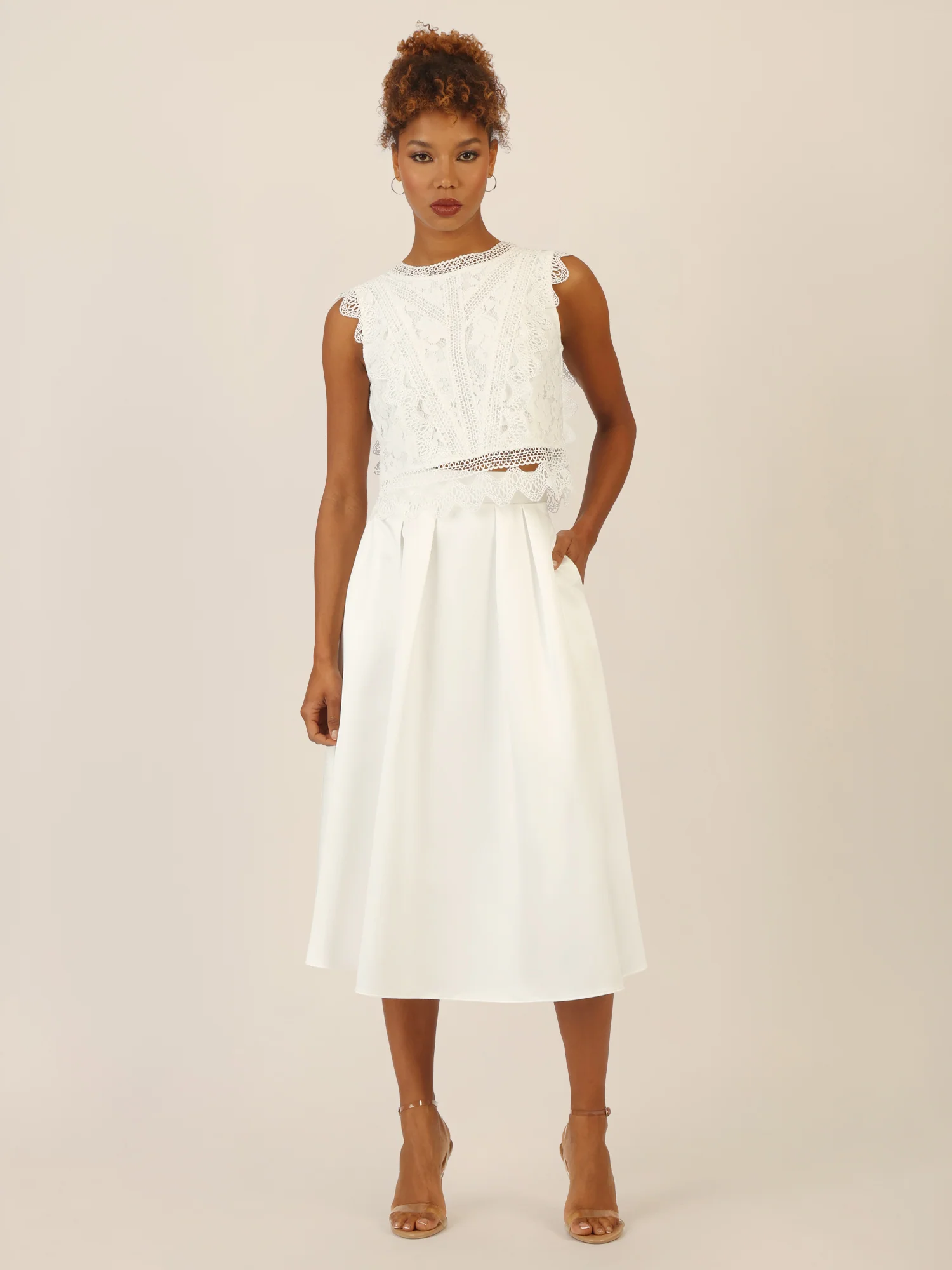 APART Satinrock mit Falten und weitem Saum | creme - Image 2
