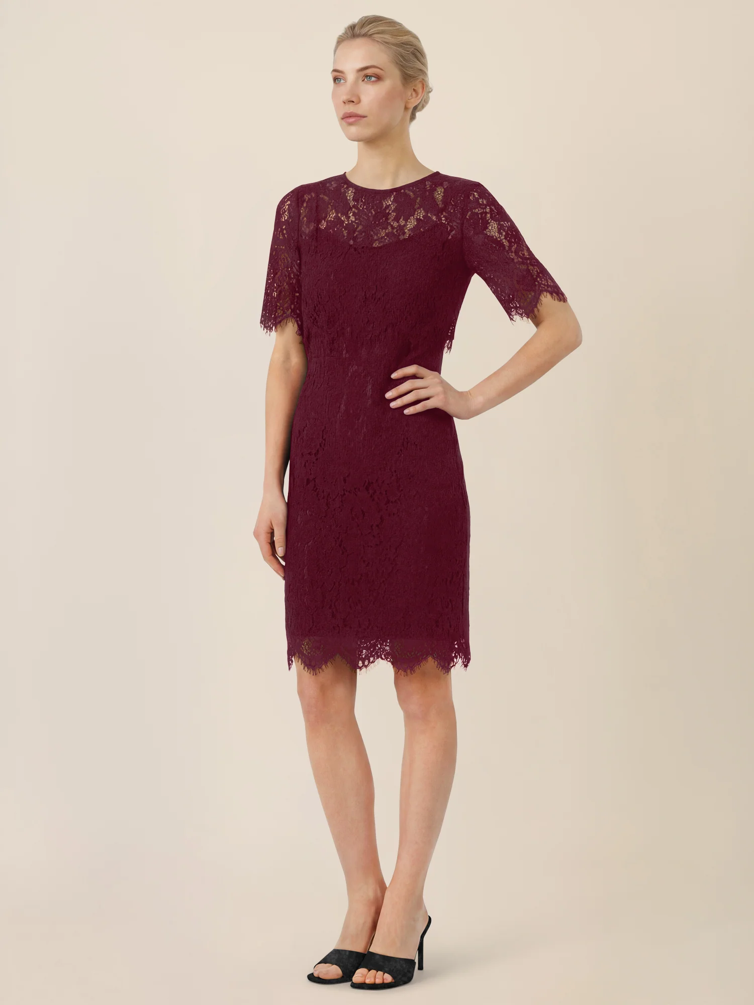 APART Schmal geschnittenes Kleid mit Taillennaht | weinrot - Image 6