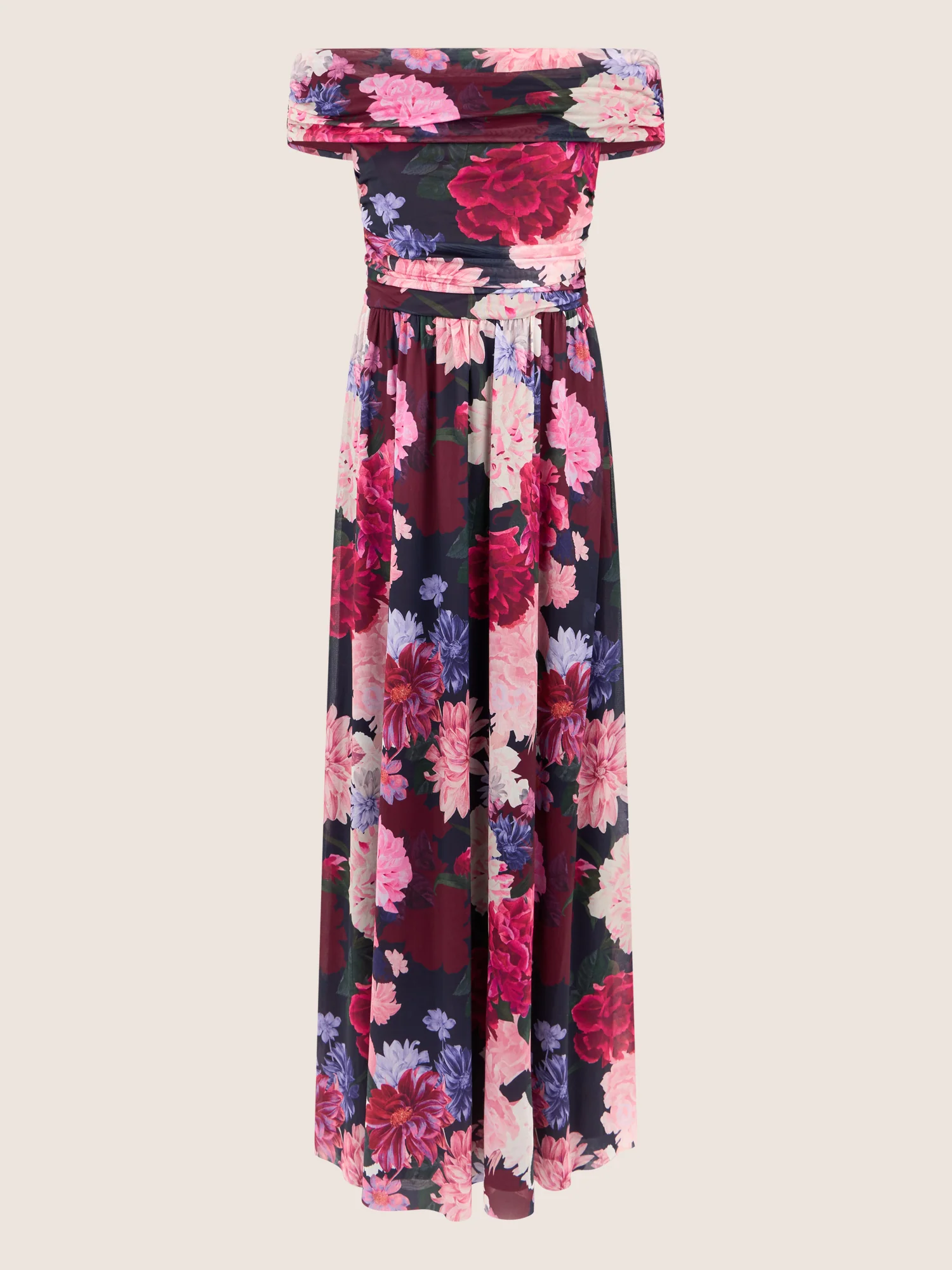 APART Schulterfreies Maxikleid mit floralem Print | weinrot-multicolor - Image 3