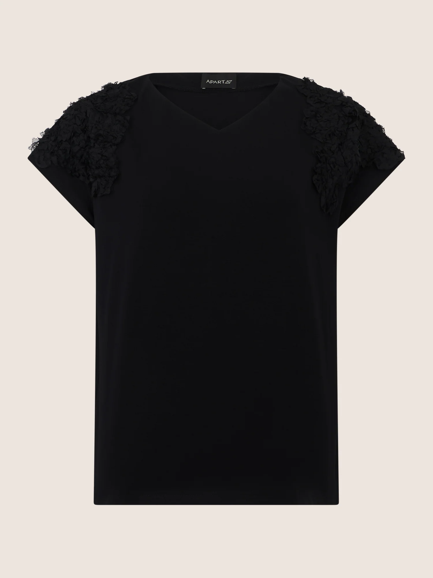 APART Shirt mit V-Ausschnitt und 3D-Blüten | schwarz - Image 4