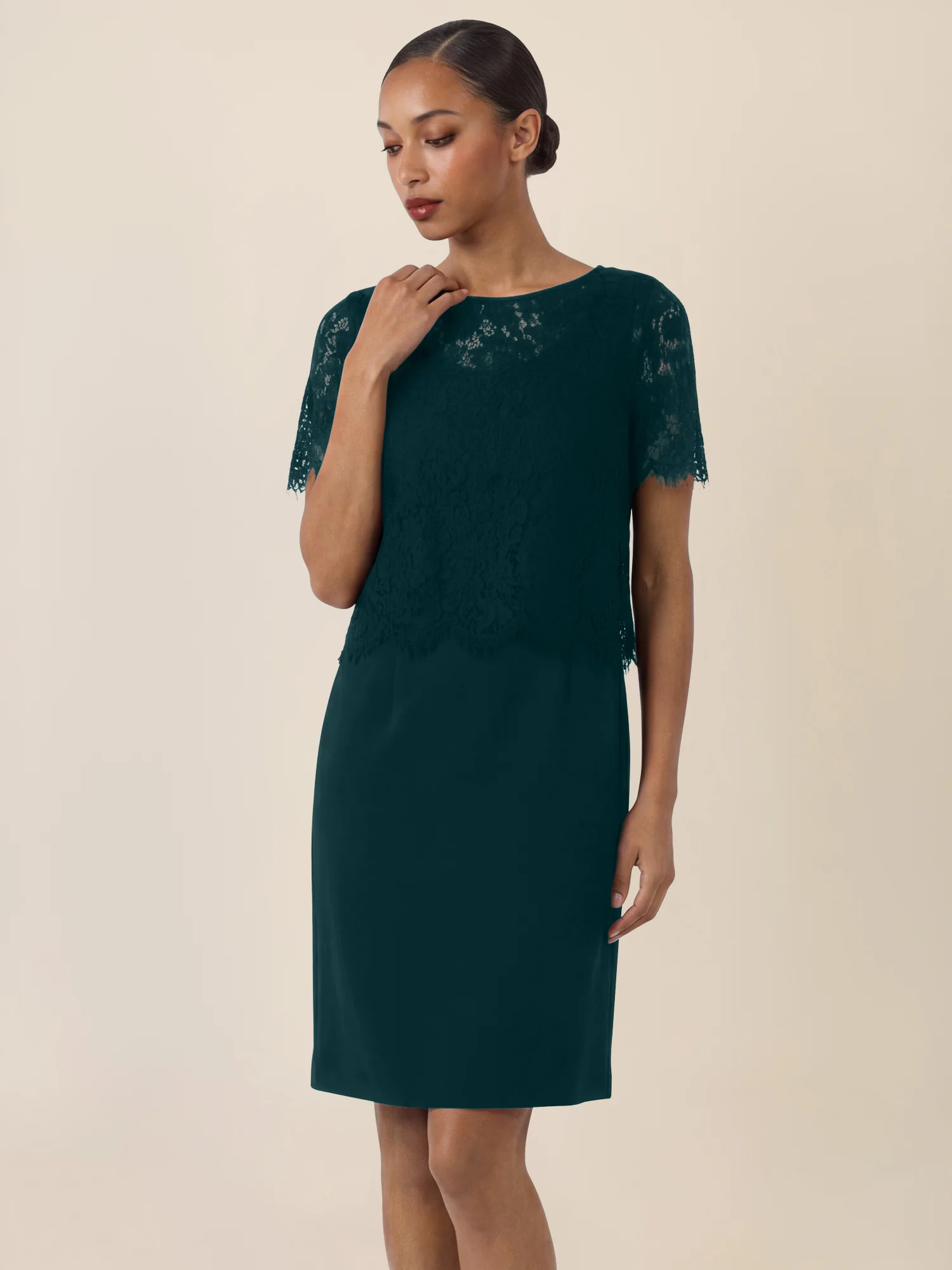 APART Spitzenkleid mit eleganter Doppellage | emerald - Image 4
