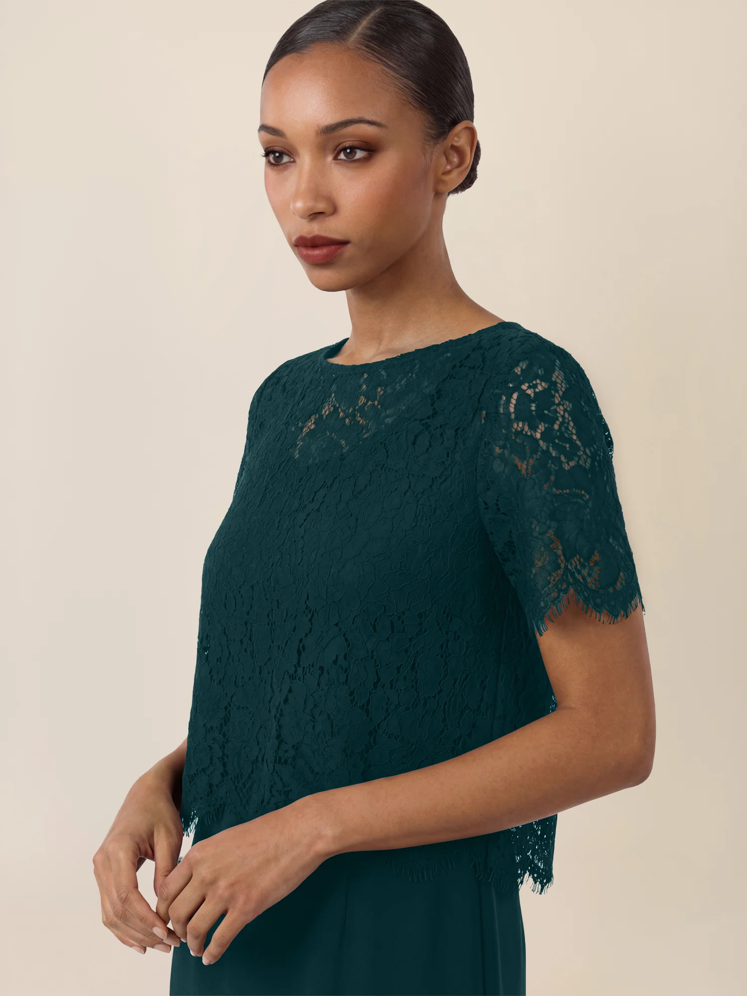APART Spitzenkleid mit eleganter Doppellage | emerald - Image 5