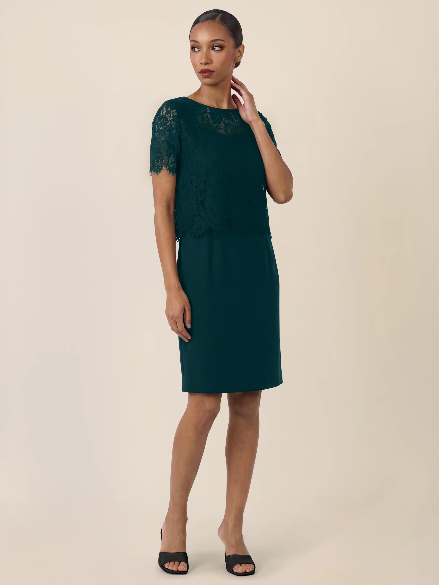 APART Spitzenkleid mit eleganter Doppellage | emerald - Image 6