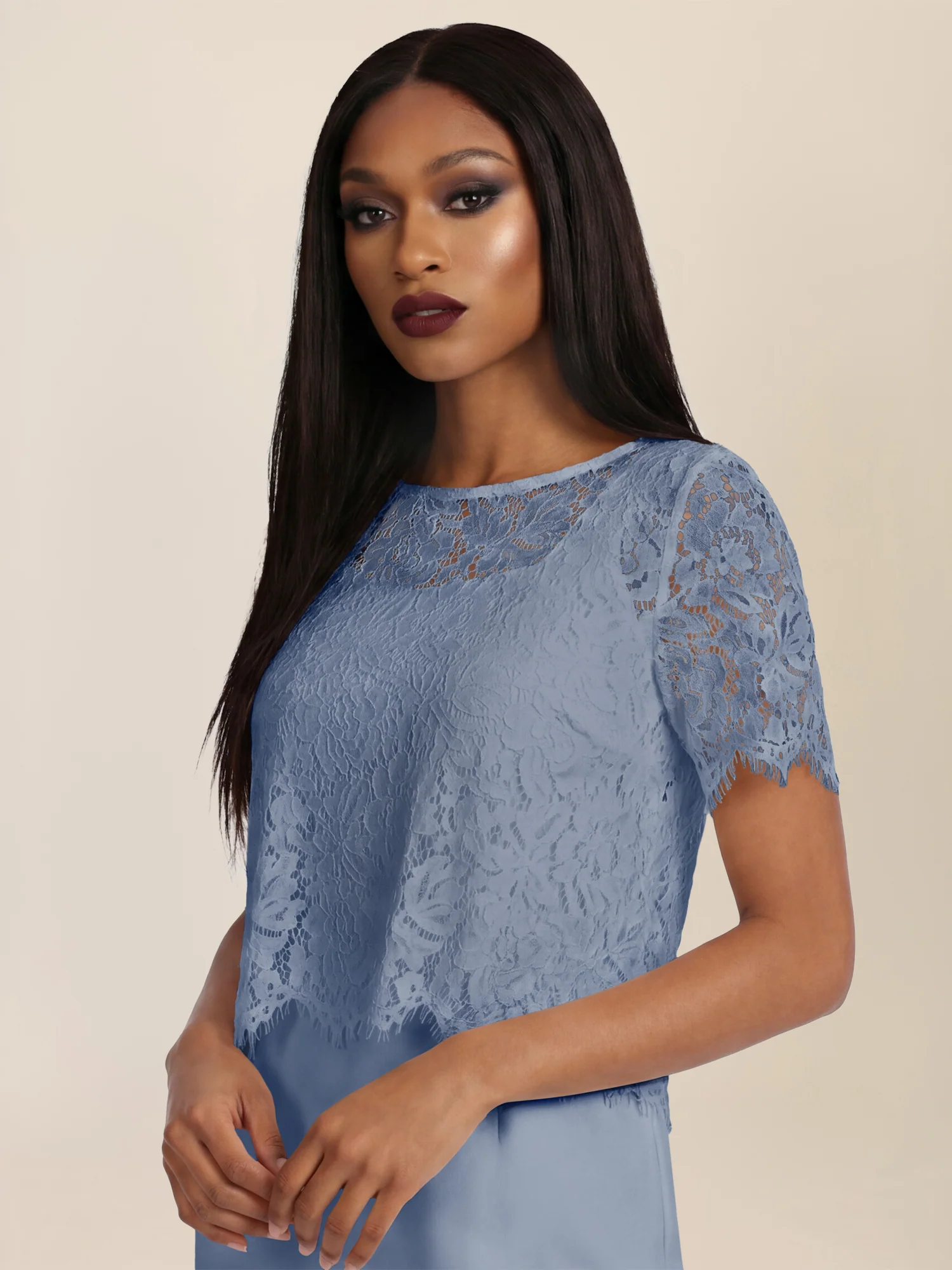 APART Spitzenkleid mit eleganter Doppellage | rauchblau - Image 4