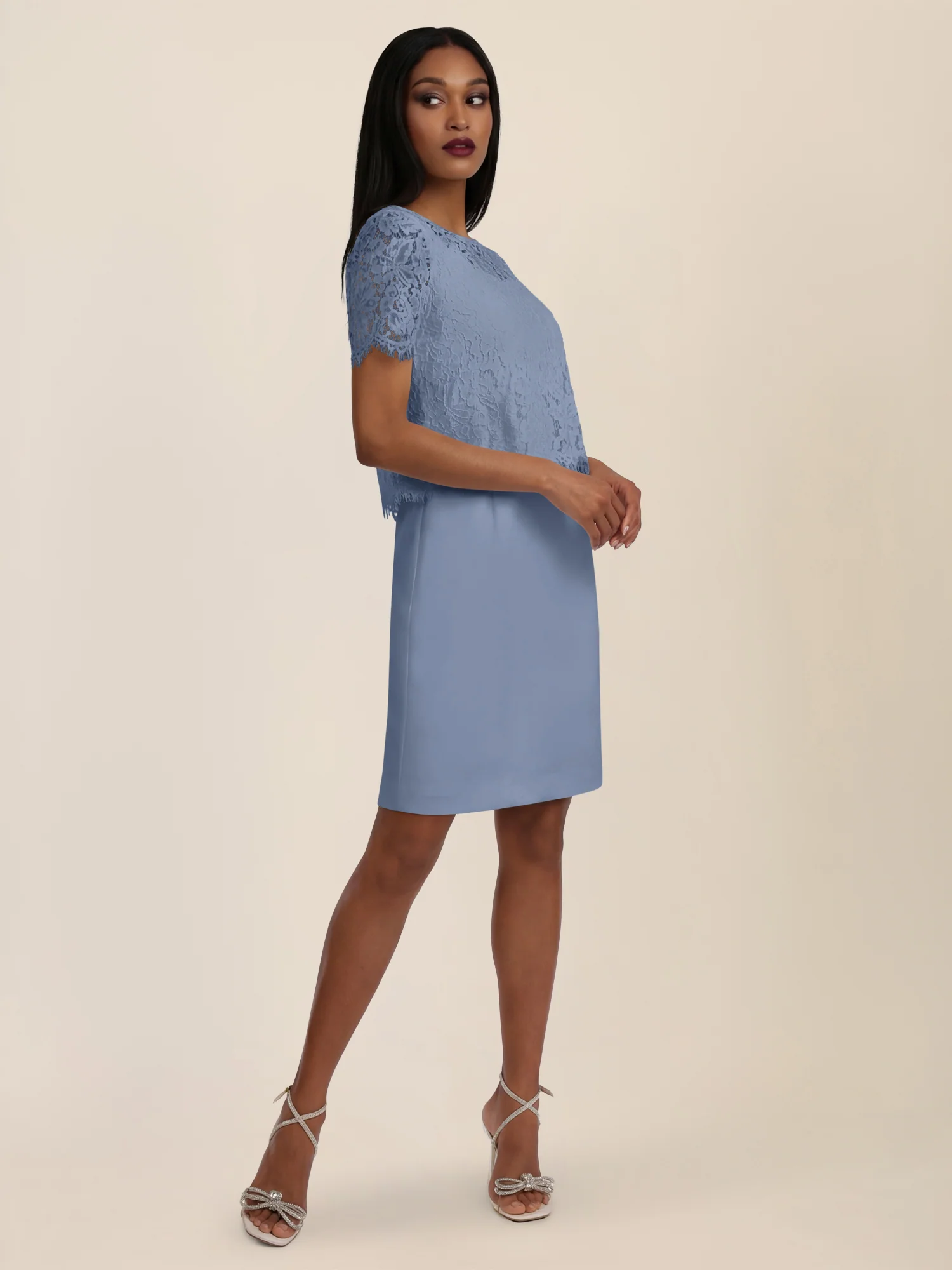 APART Spitzenkleid mit eleganter Doppellage | rauchblau - Image 5