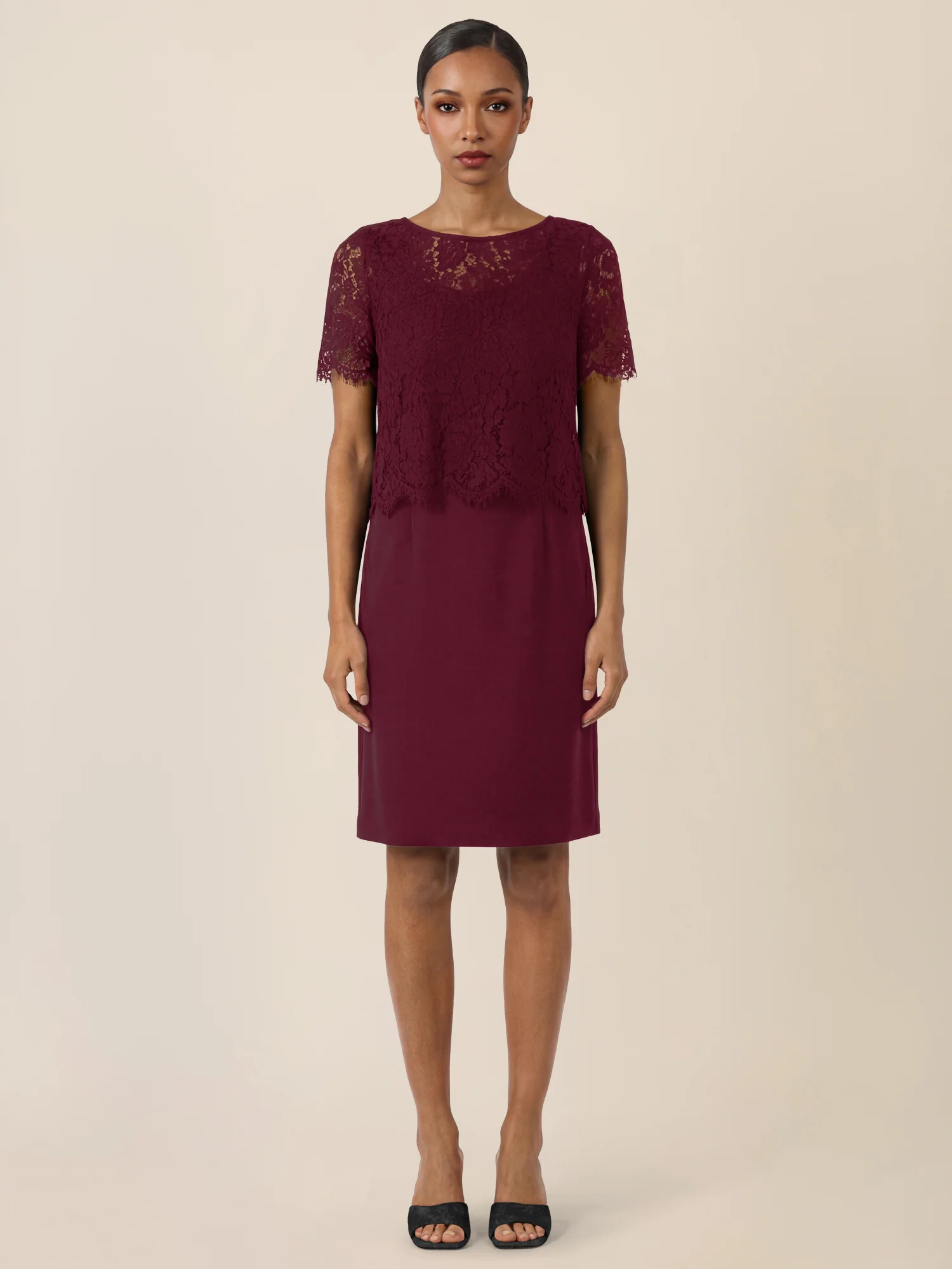 APART Spitzenkleid mit eleganter Doppellage | weinrot