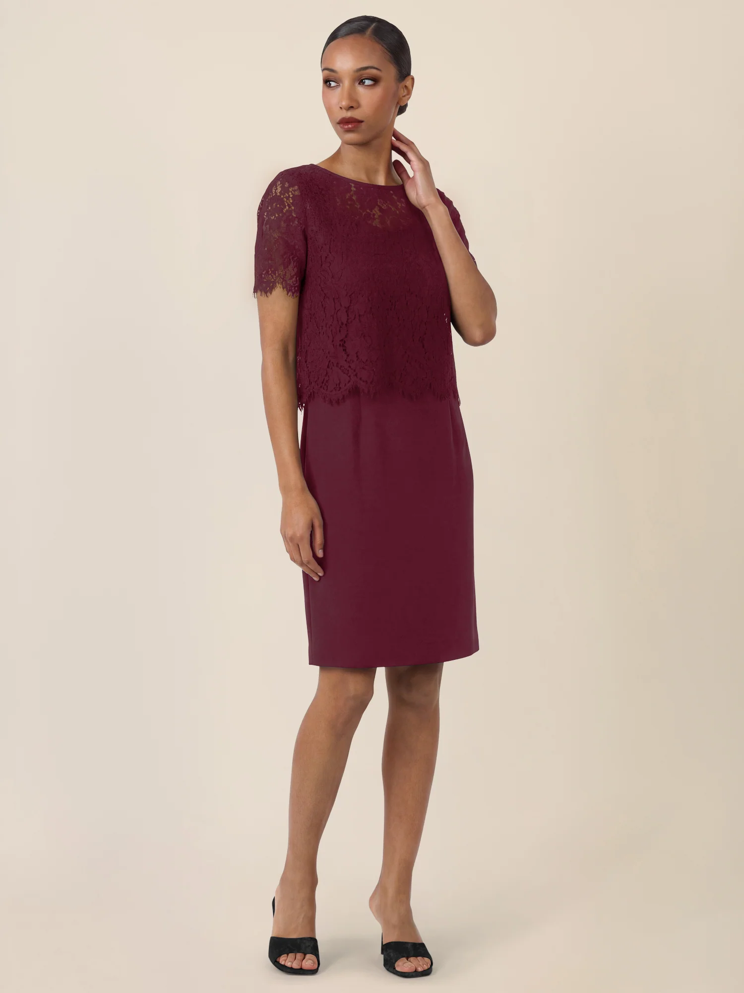 APART Spitzenkleid mit eleganter Doppellage | weinrot - Image 6