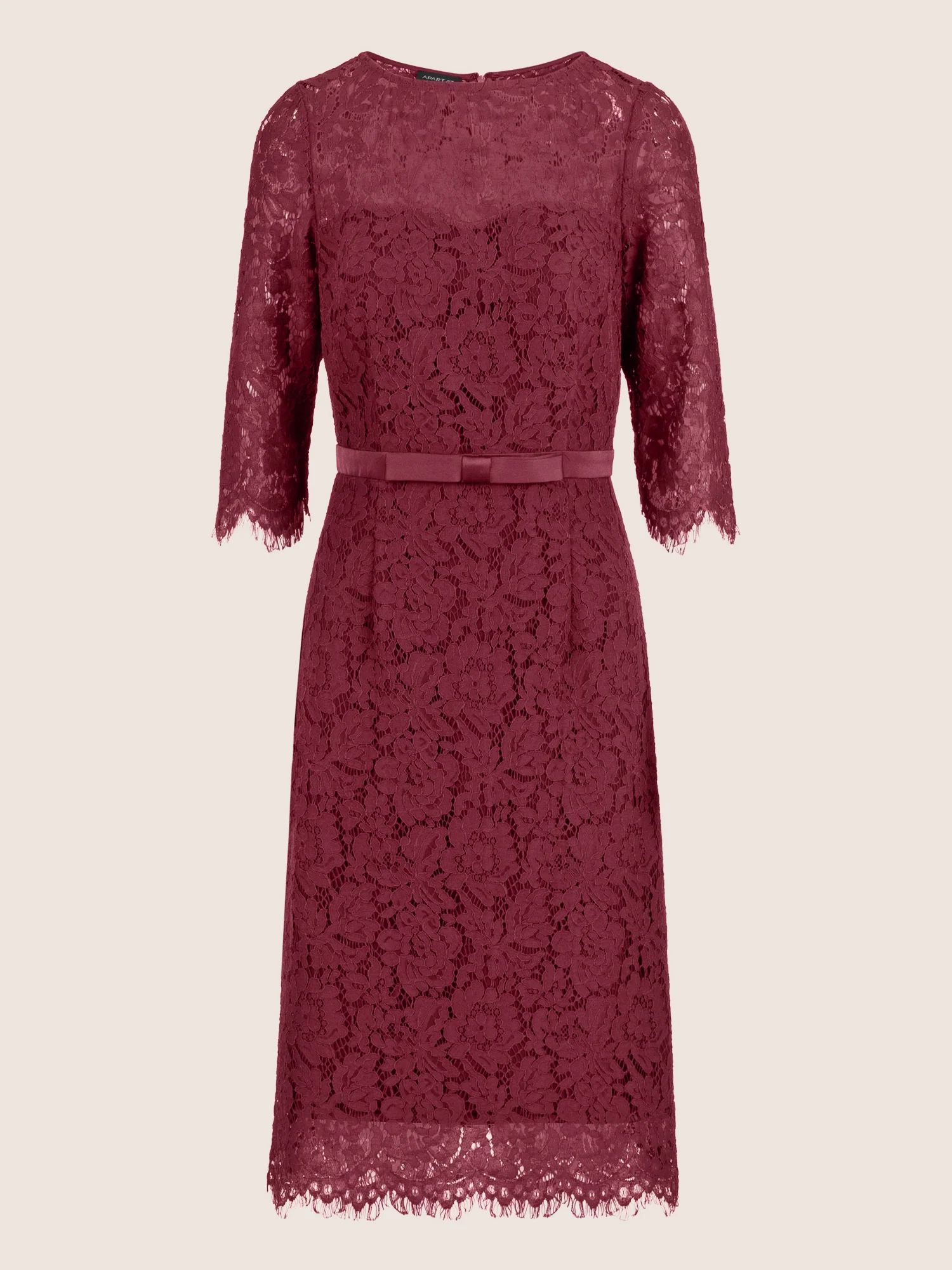 APART Spitzenkleid mit Schleifen-Gürtel | bordeauxrot - Image 3