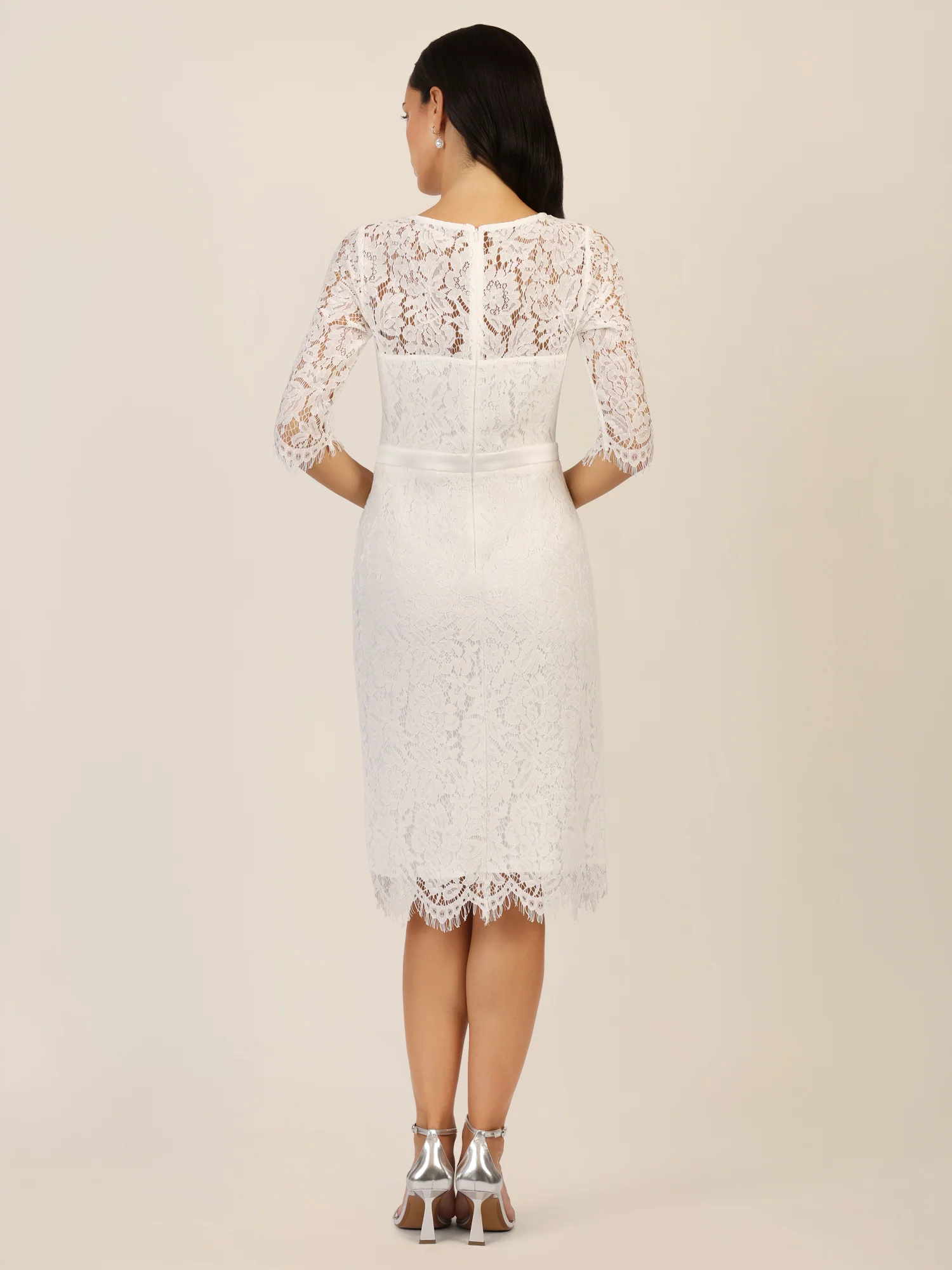 APART Spitzenkleid mit Schleifen-Gürtel | creme - Image 2