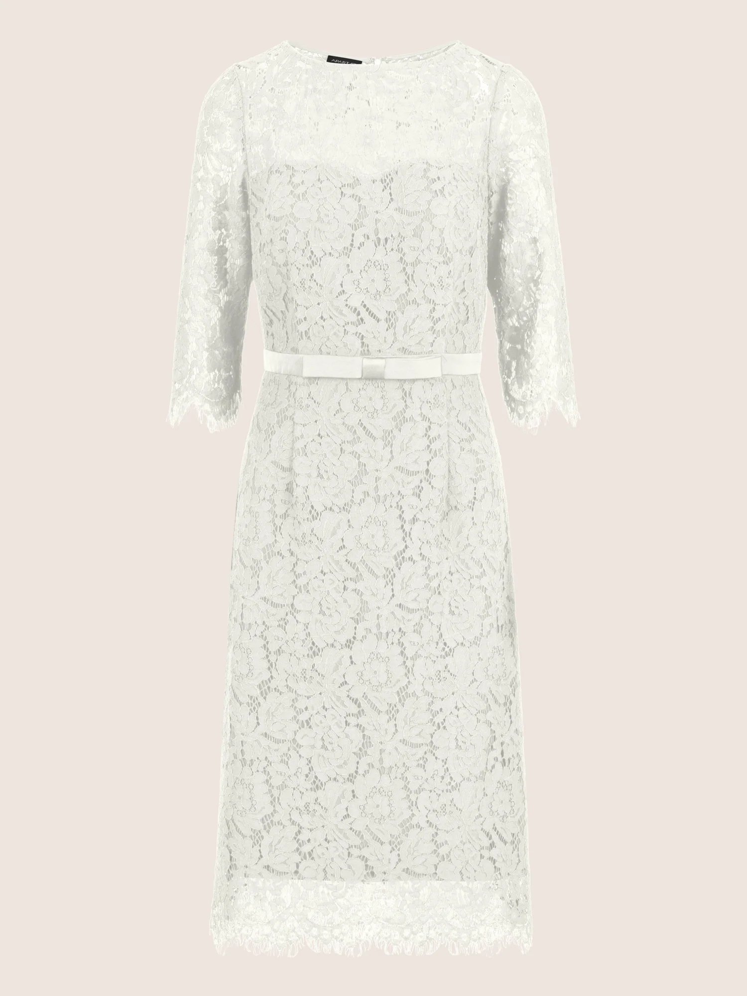 APART Spitzenkleid mit Schleifen-Gürtel | creme - Image 3