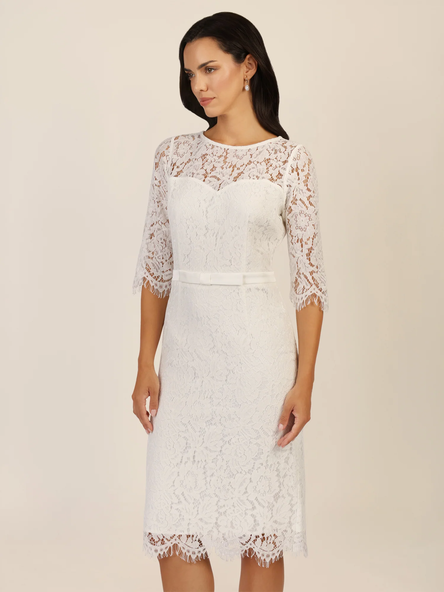 APART Spitzenkleid mit Schleifen-Gürtel | creme - Image 4