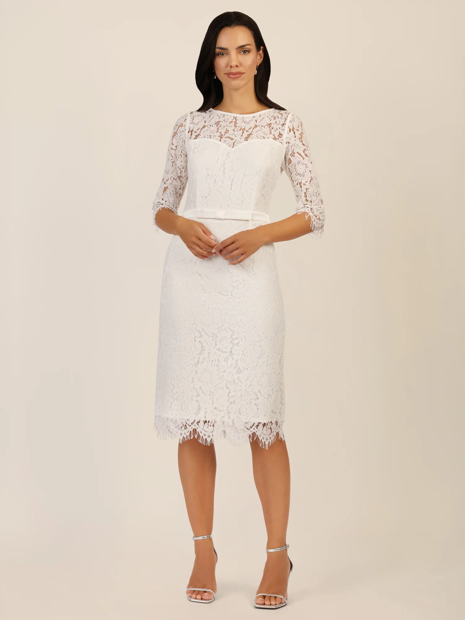 APART Spitzenkleid mit Schleifen-Gürtel | creme - Image 6