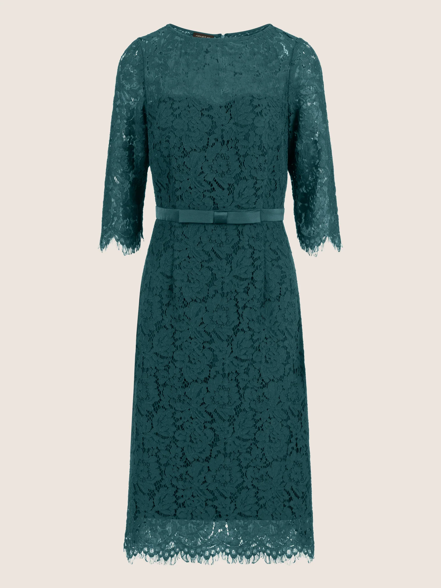 APART Spitzenkleid mit Schleifen-Gürtel | dunkelgrün - Image 3