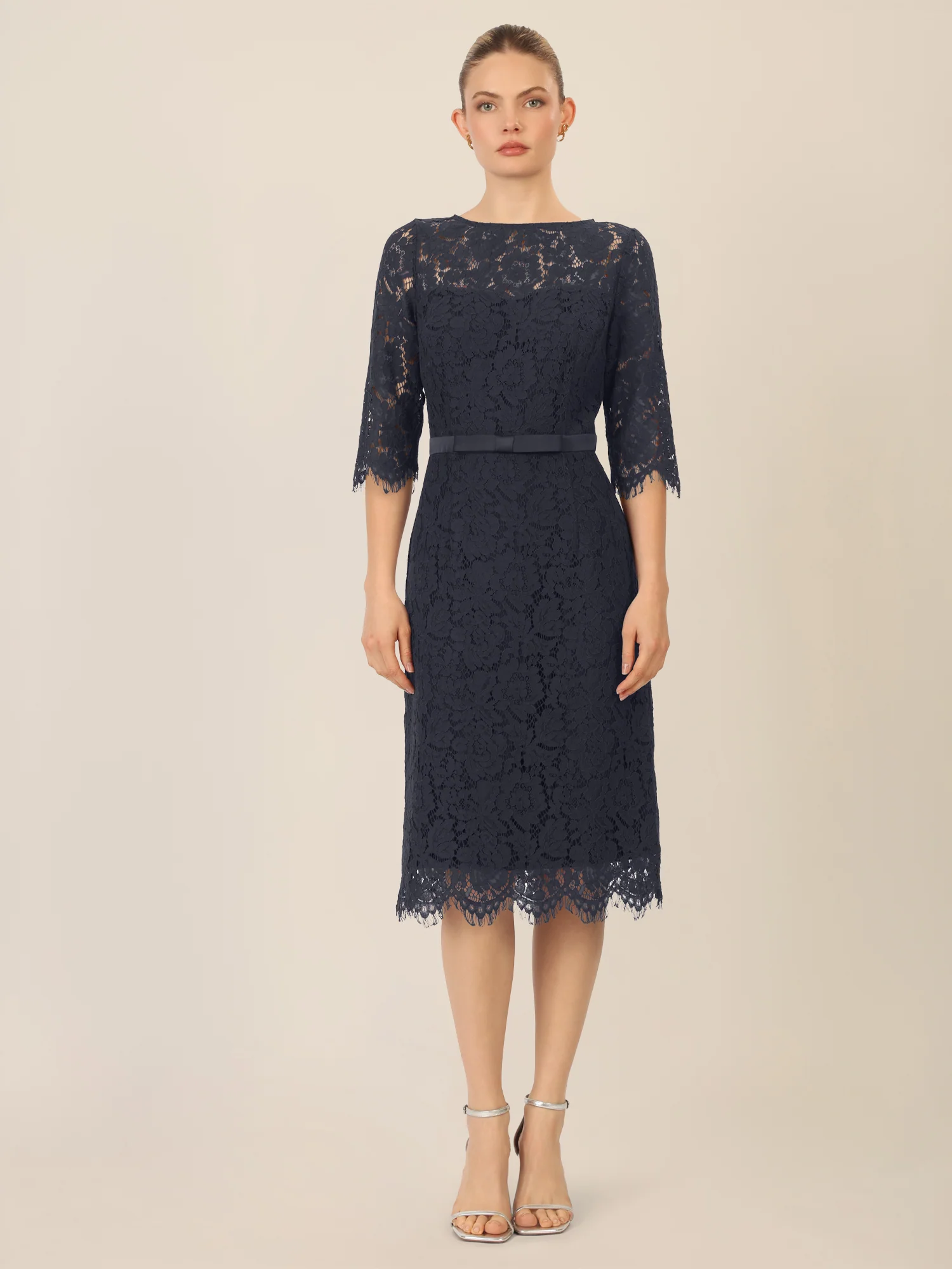 APART Spitzenkleid mit Schleifen-Gürtel | nachtblau
