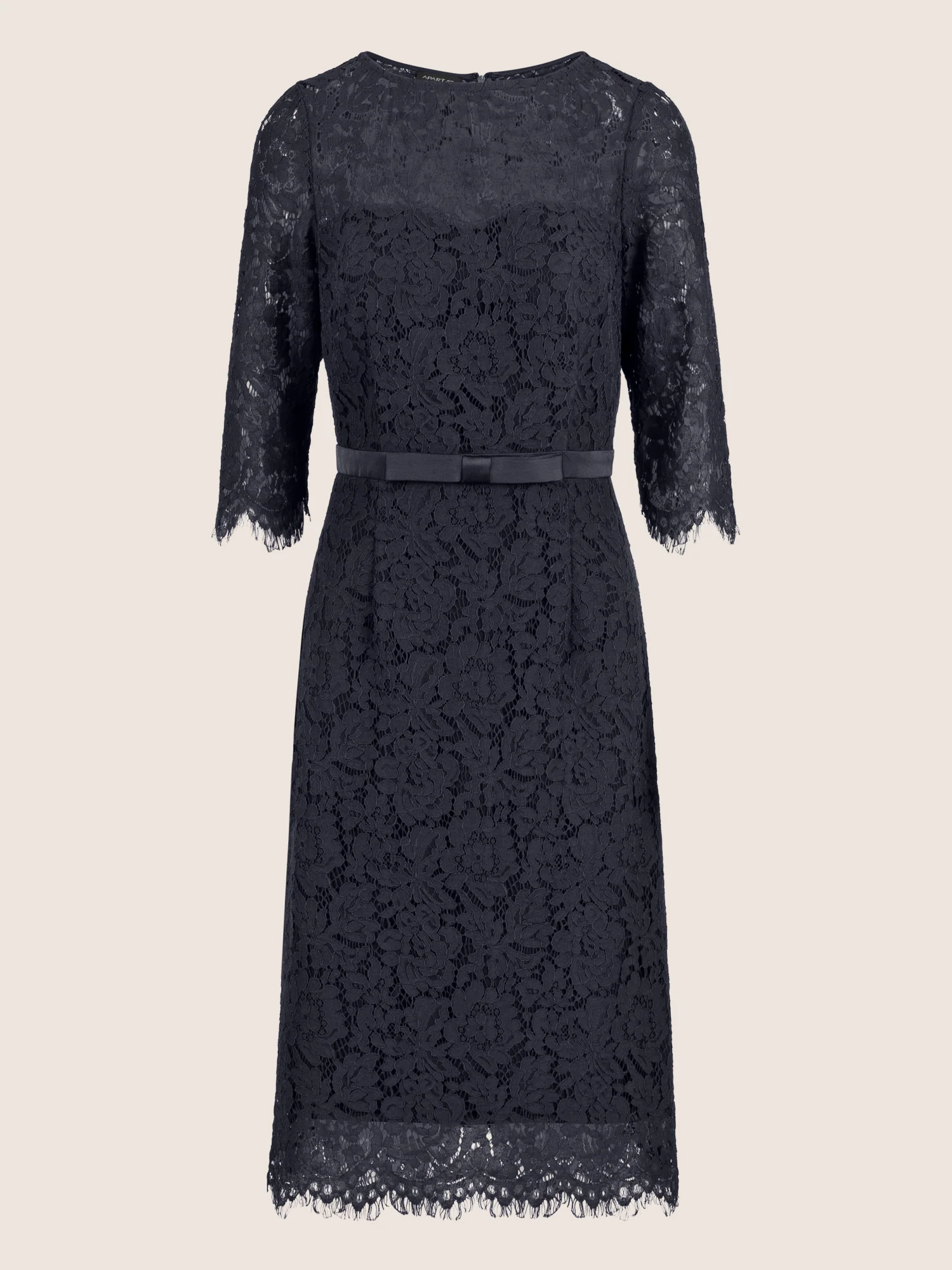 APART Spitzenkleid mit Schleifen-Gürtel | nachtblau - Image 3