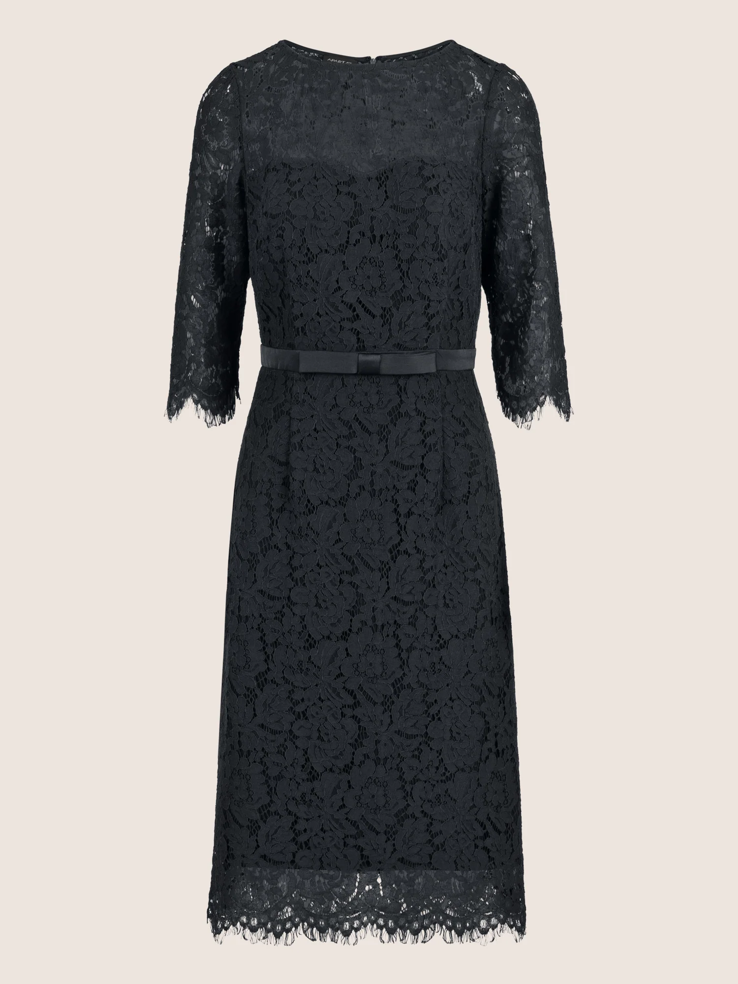 APART Spitzenkleid mit Schleifen-Gürtel | schwarz - Image 3