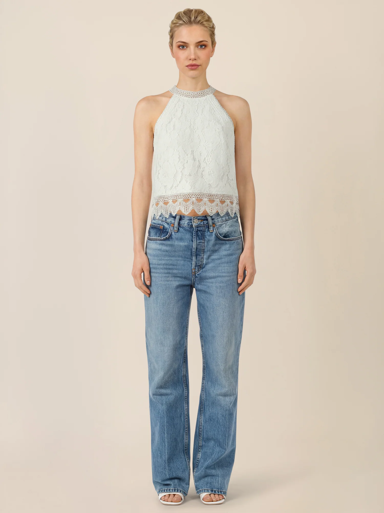 APART Spitzentop mit gehäkeltem Saum | creme - Image 2
