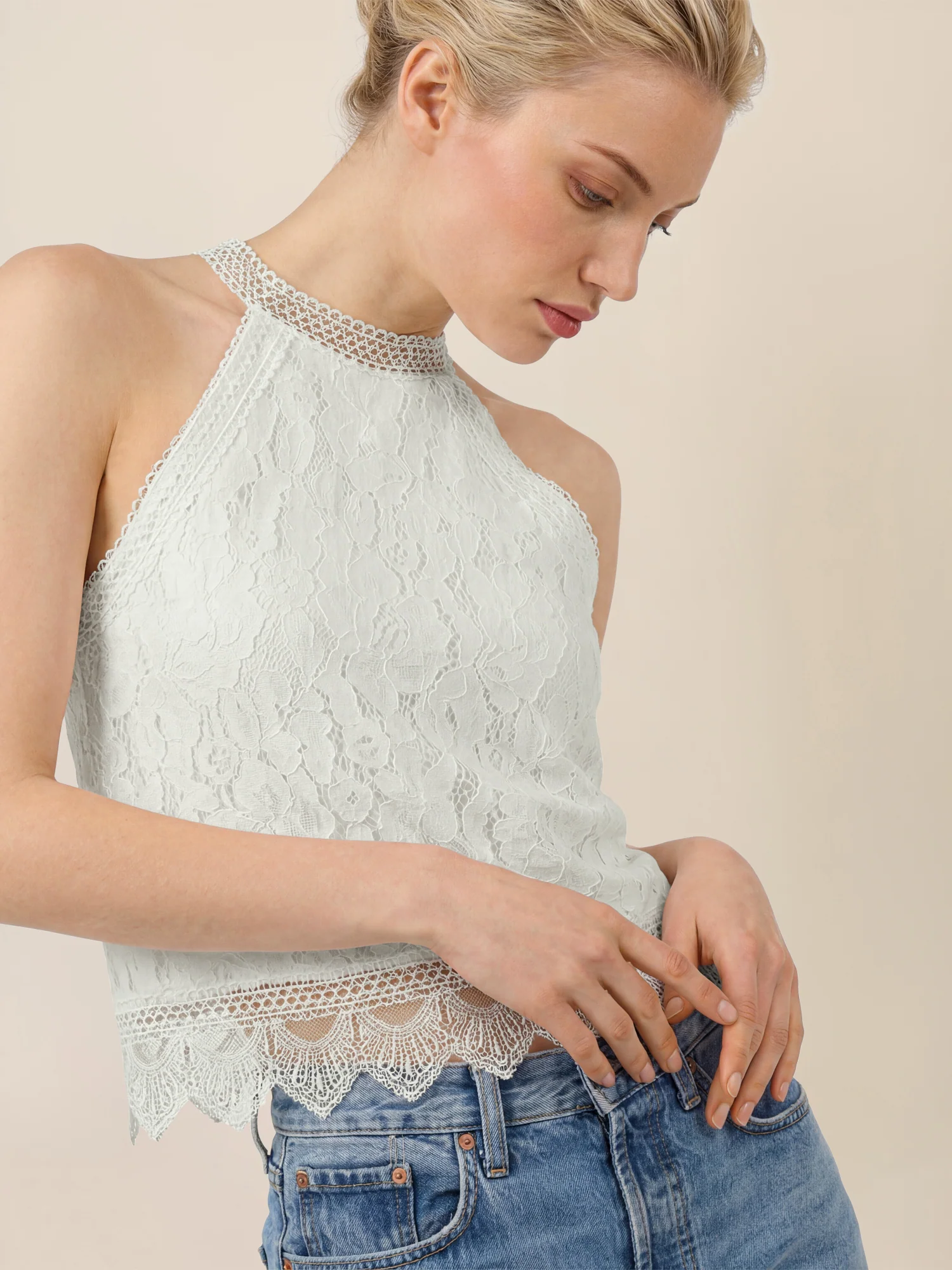 APART Spitzentop mit gehäkeltem Saum | creme - Image 5