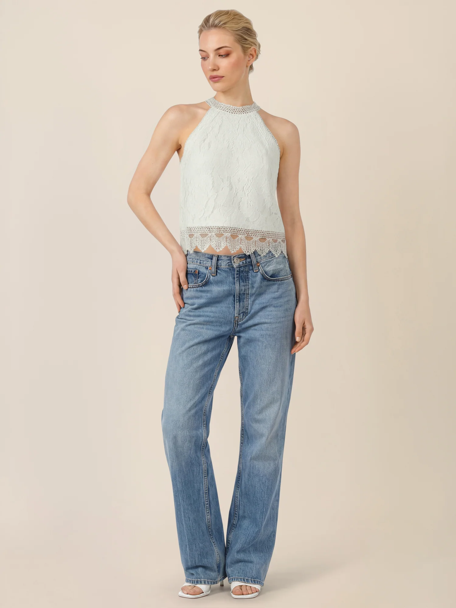 APART Spitzentop mit gehäkeltem Saum | creme - Image 6