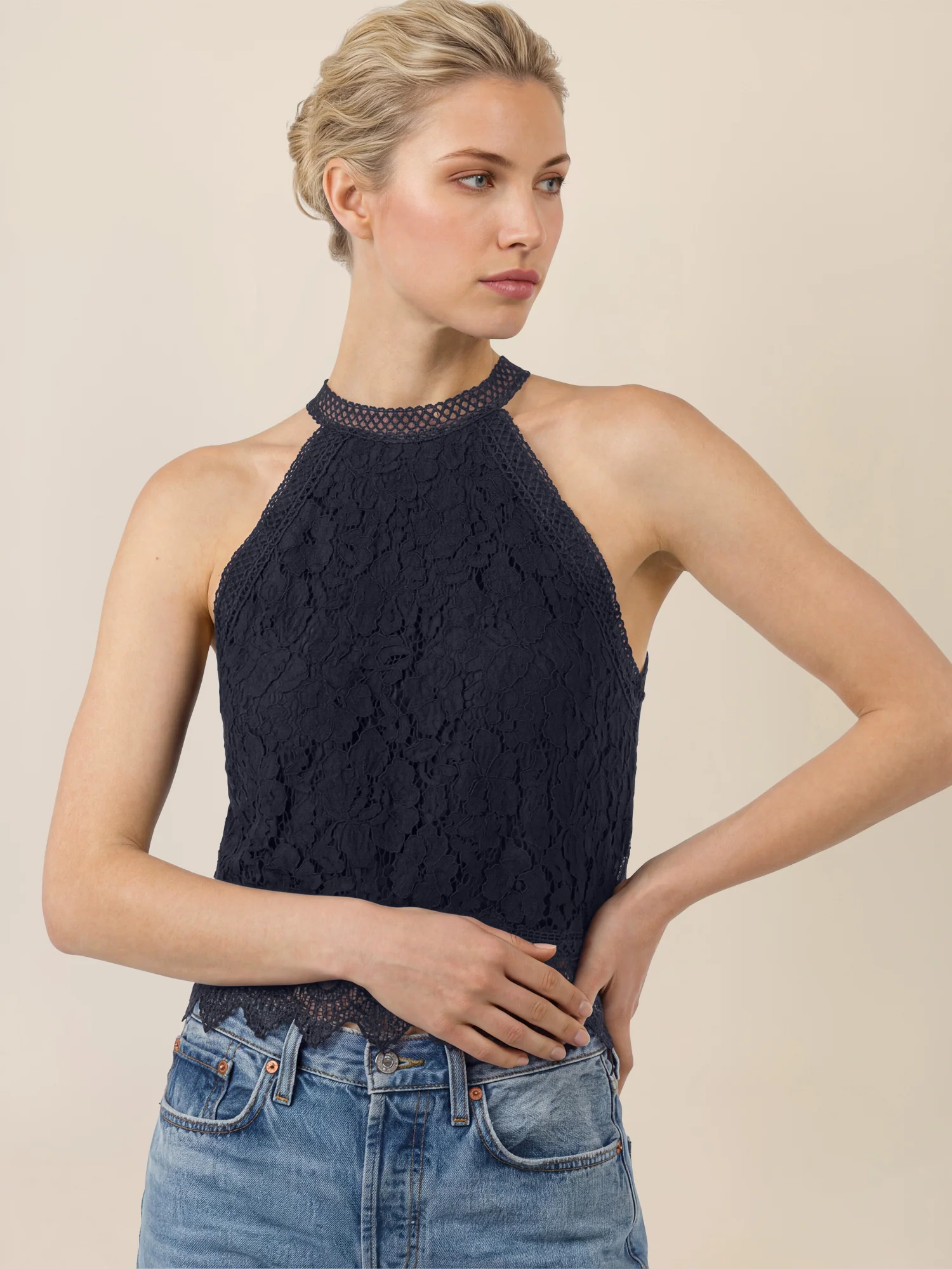 APART Spitzentop mit gehäkeltem Saum | nachtblau - Image 5