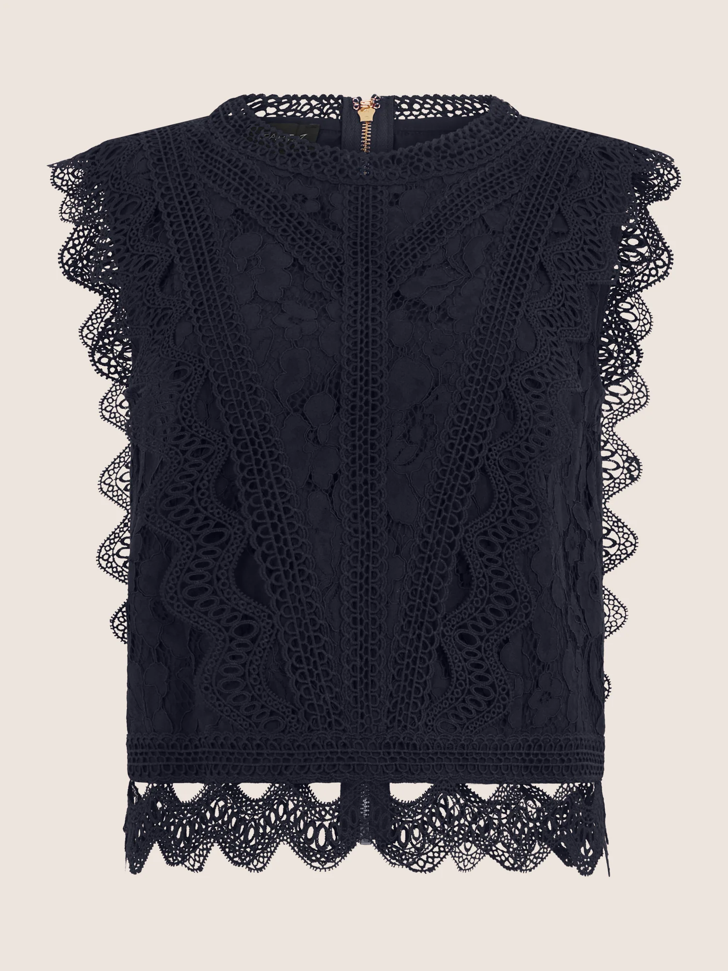 APART Spitzentop mit Rüschen und Häkeldetails | nachtblau - Image 3