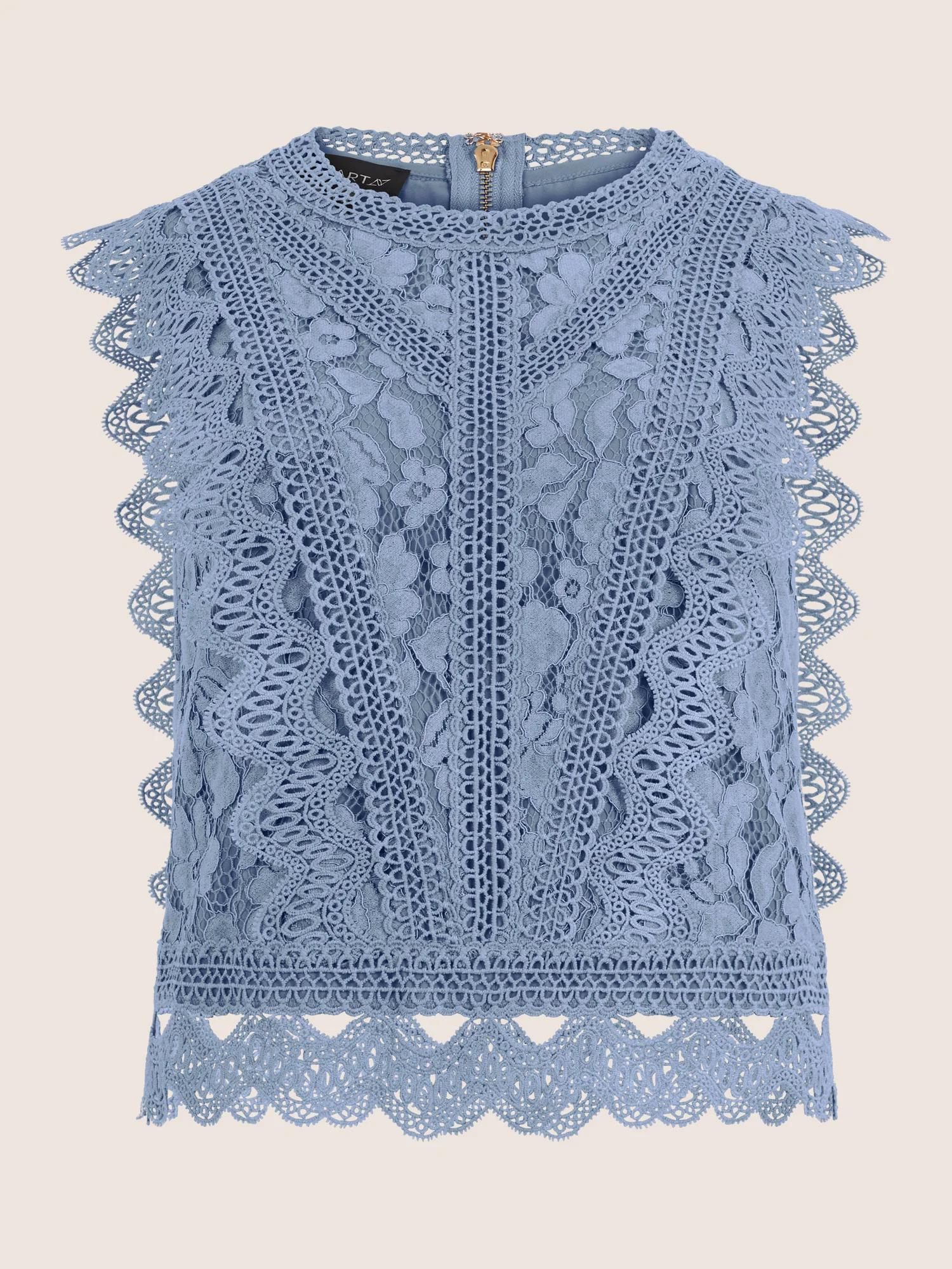 APART Spitzentop mit Rüschen und Häkeldetails | rauchblau - Image 3