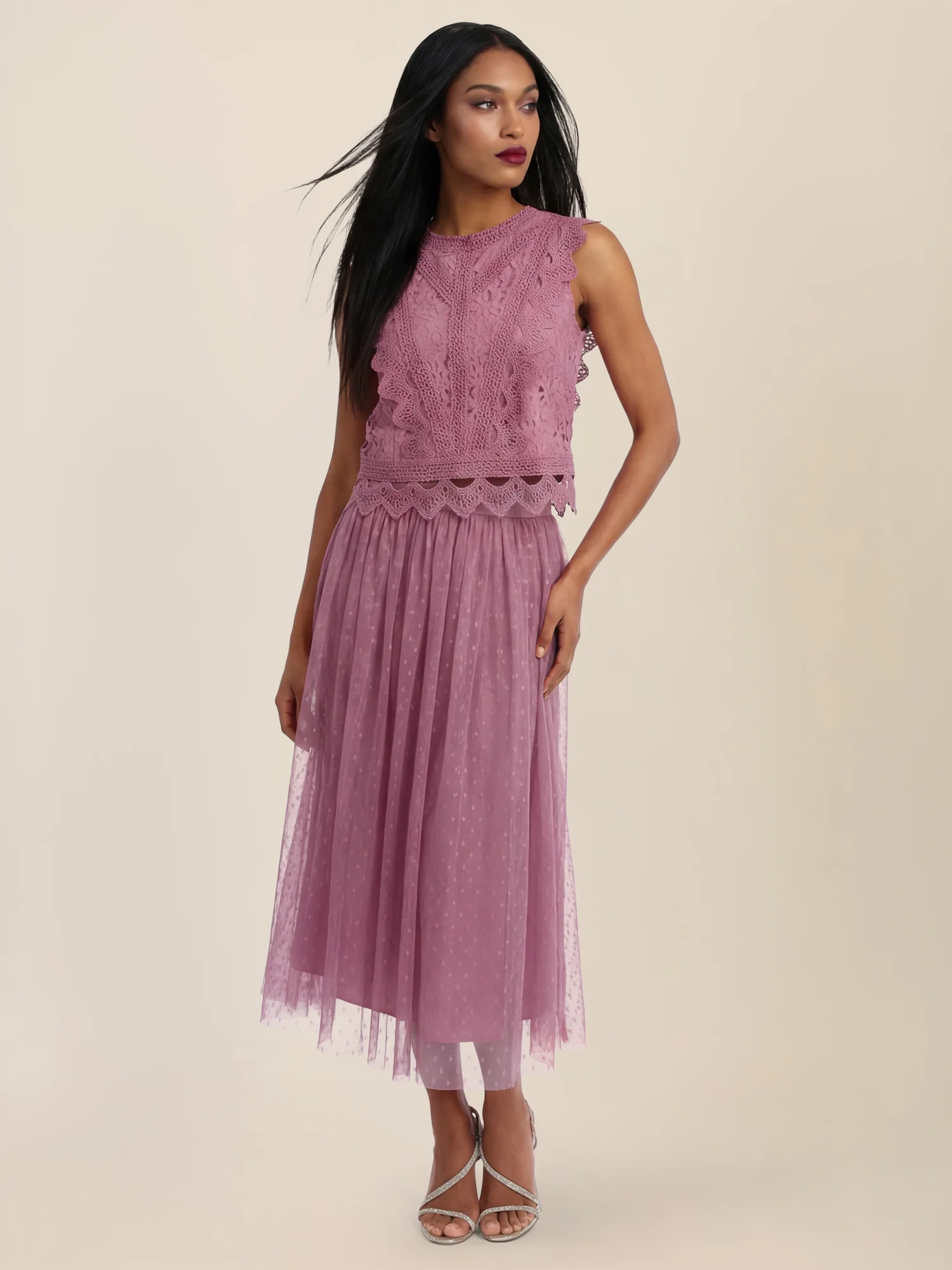 APART Spitzentop mit Rüschen und Häkeldetails | rosé - Image 4