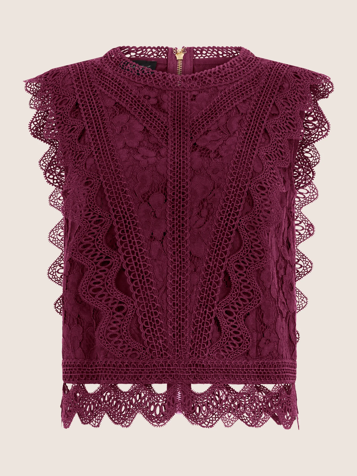 APART Spitzentop mit Rüschen und Häkeldetails | weinrot - Image 3