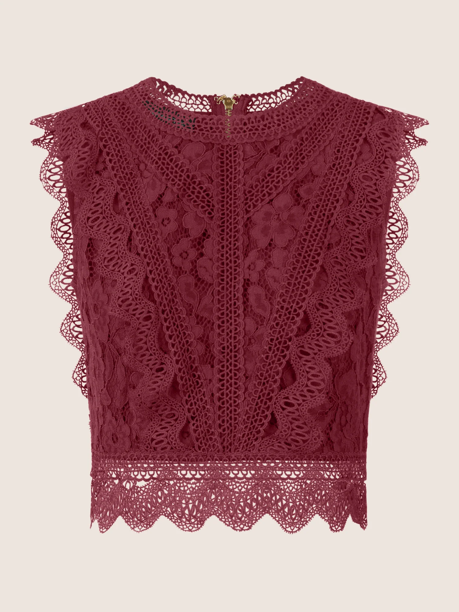 APART Spitzentop mit Spitzenkragen und Reißverschluss | bordeauxrot - Image 4
