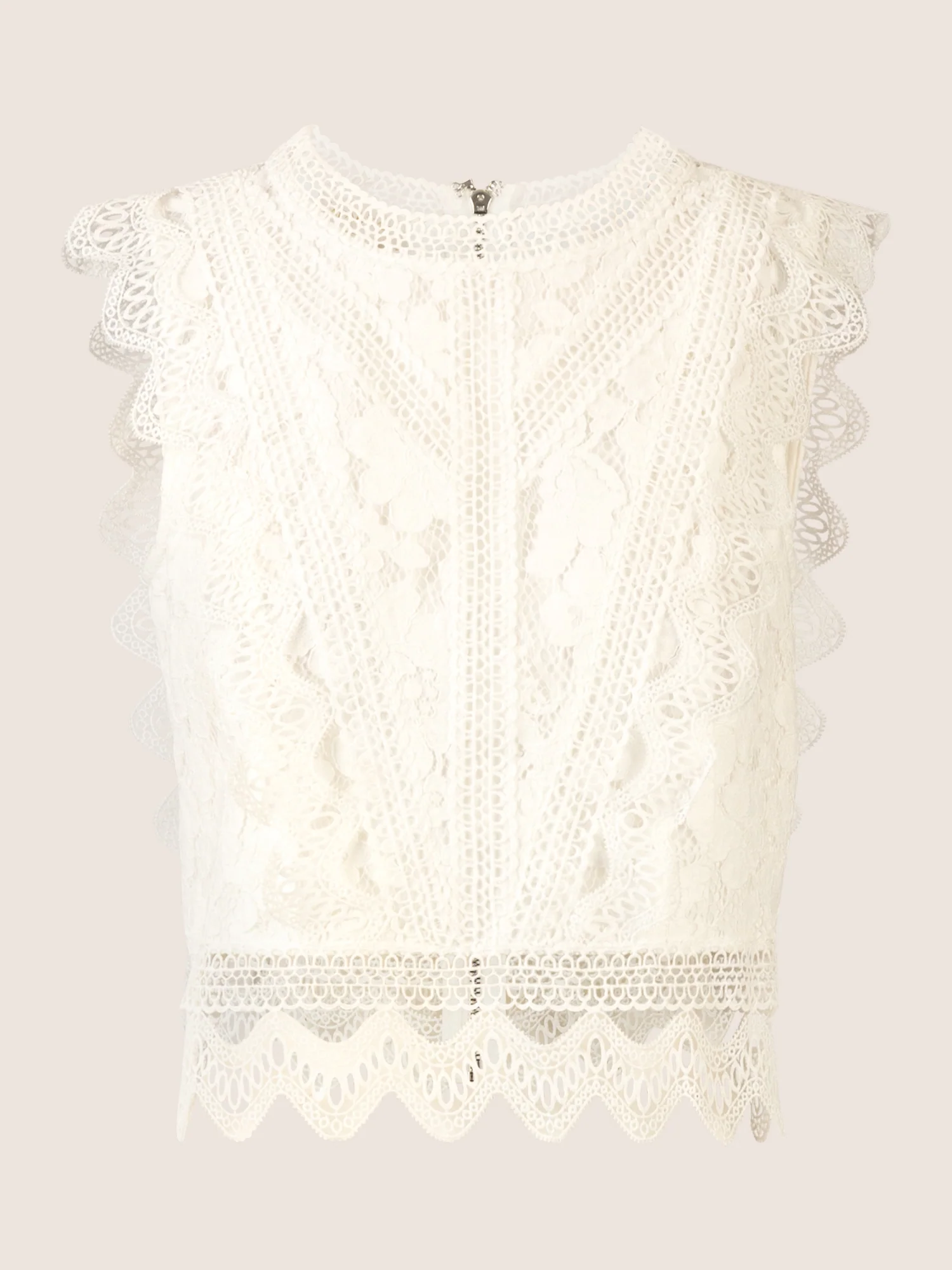 APART Spitzentop mit Spitzenkragen und Reißverschluss | creme - Image 4