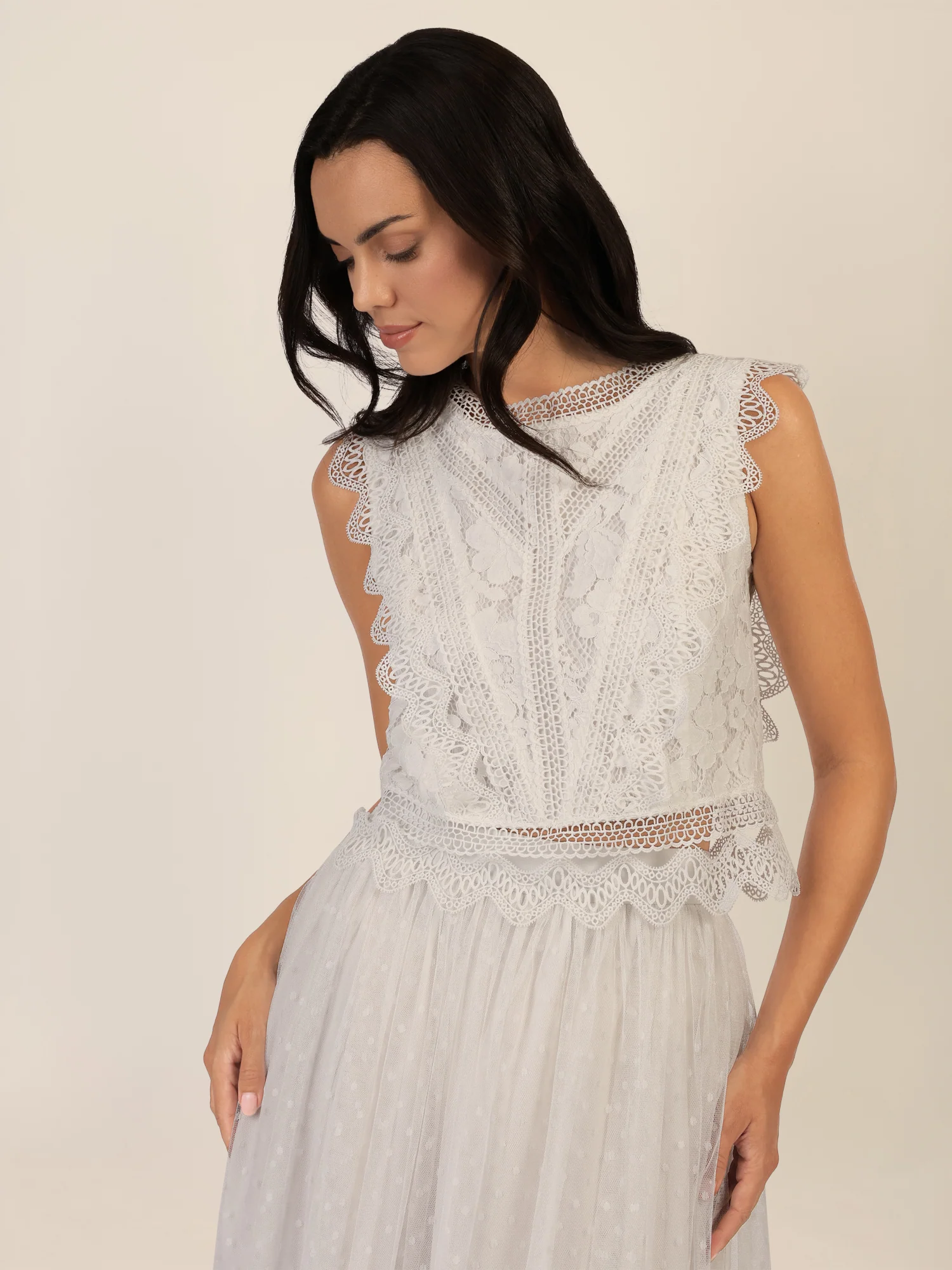 APART Spitzentop mit Spitzenkragen und Reißverschluss | creme - Image 5