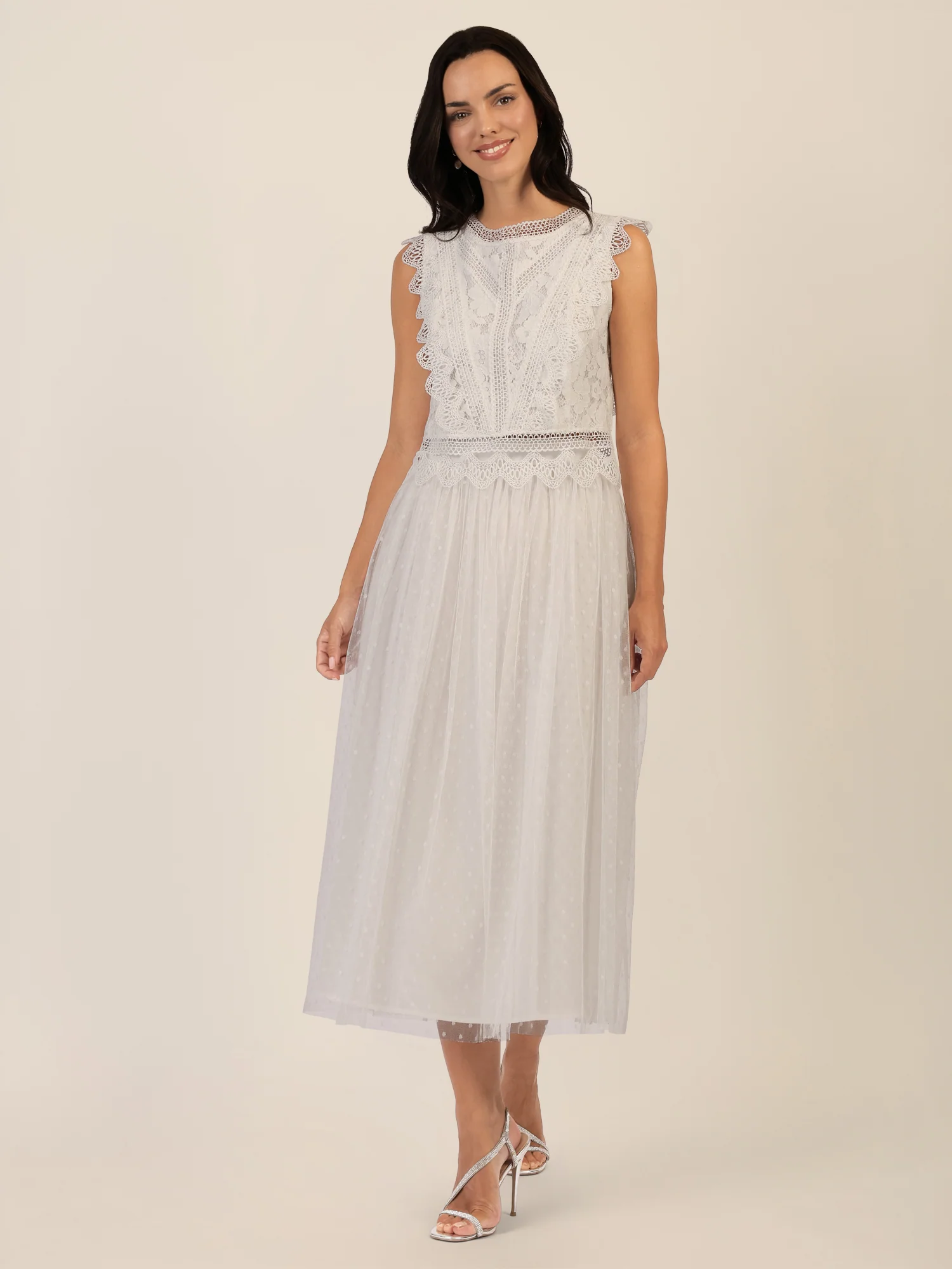 APART Spitzentop mit Spitzenkragen und Reißverschluss | creme - Image 6