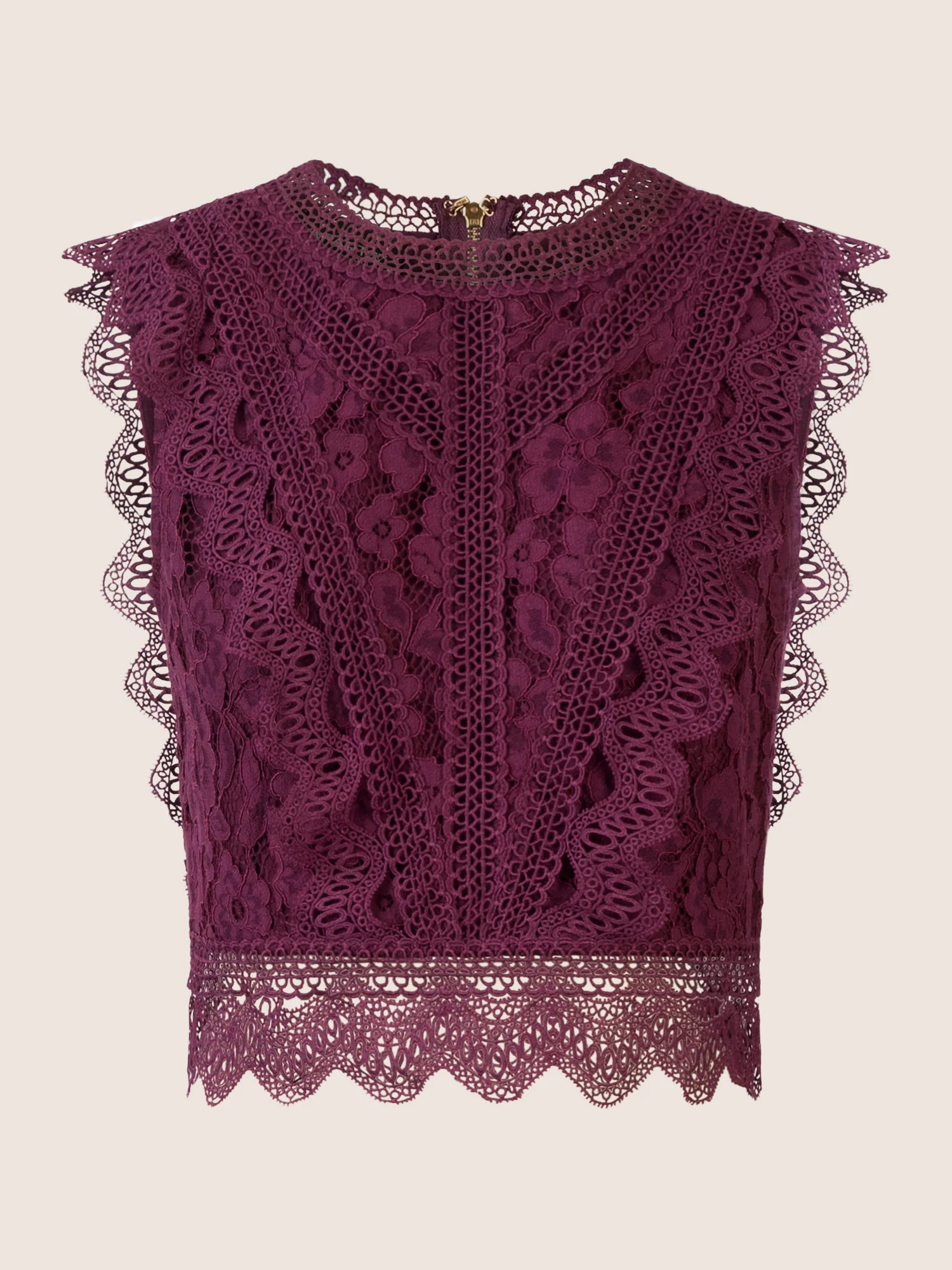 APART Spitzentop mit Spitzenkragen und Reißverschluss | dunkel lila - Image 5