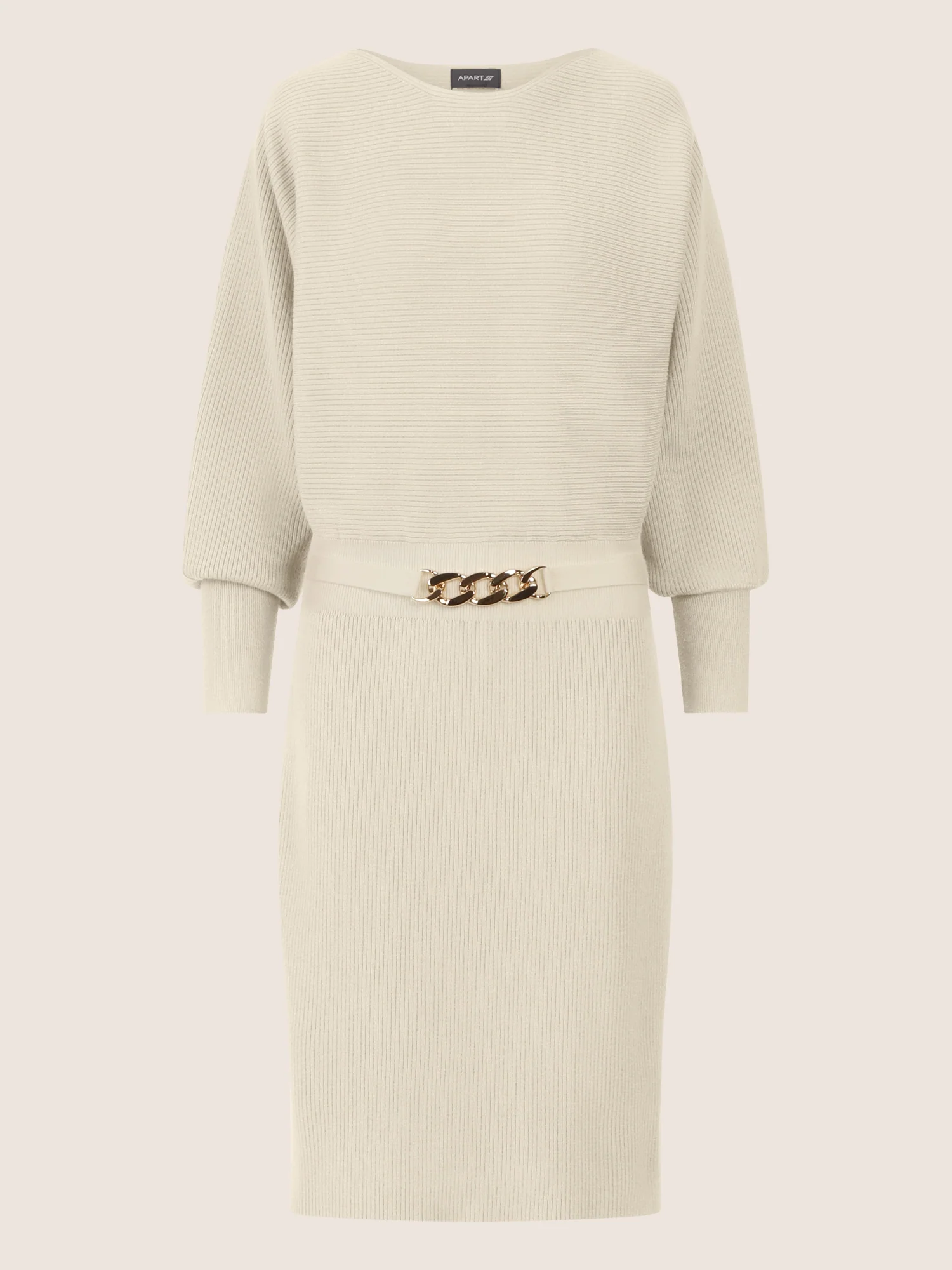 APART Strickkleid mit Gliederkette Detail Gürtel | creme - Image 3