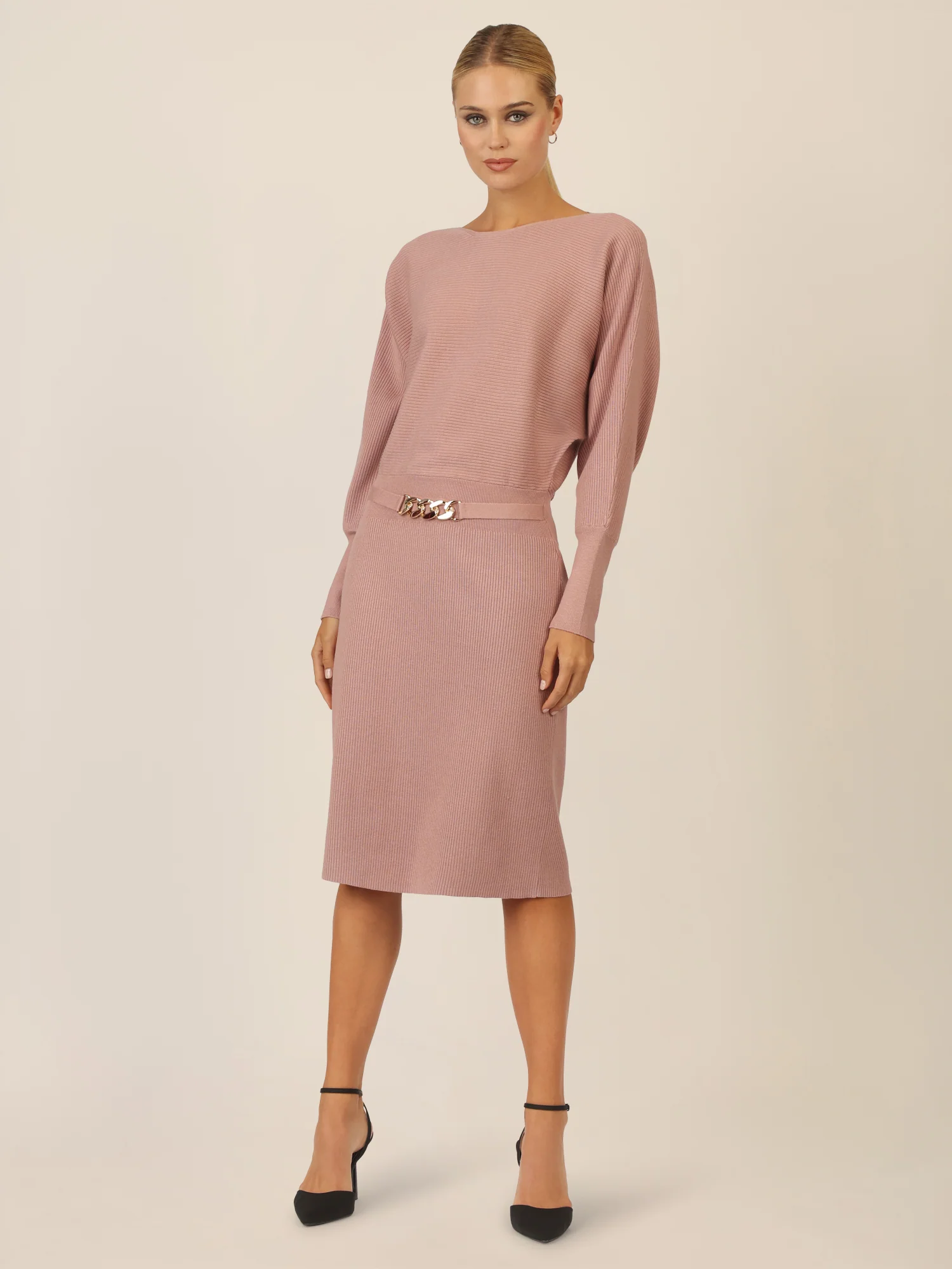 APART Strickkleid mit Gliederkette Detail Gürtel | mauve