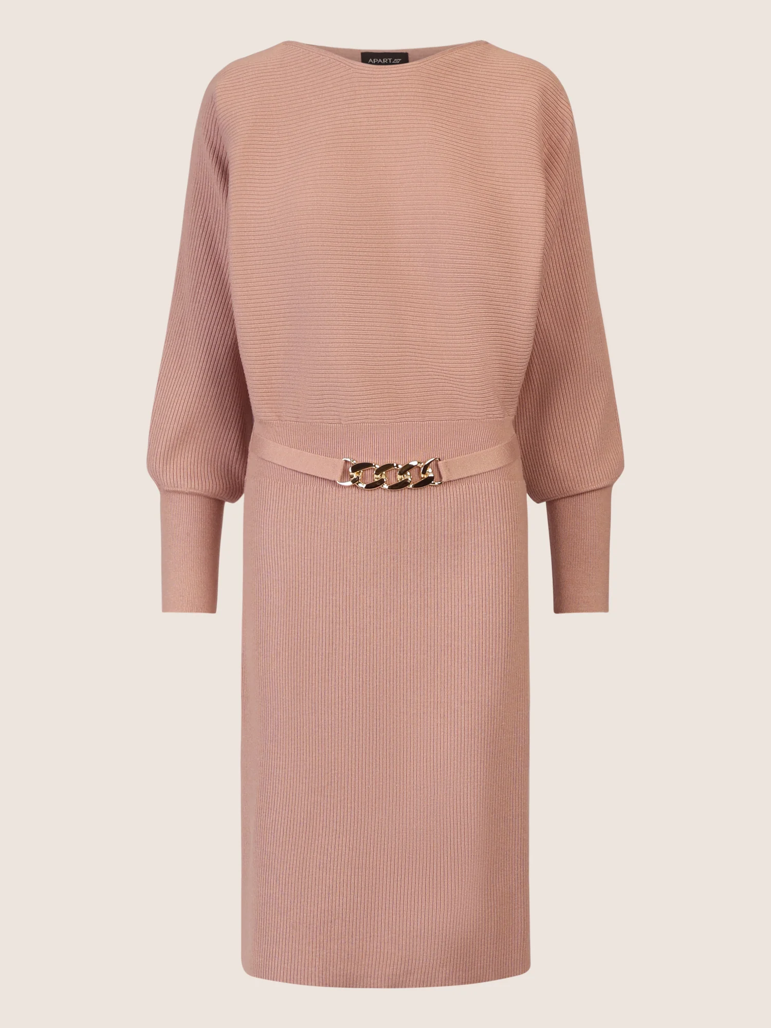 APART Strickkleid mit Gliederkette Detail Gürtel | mauve - Image 3