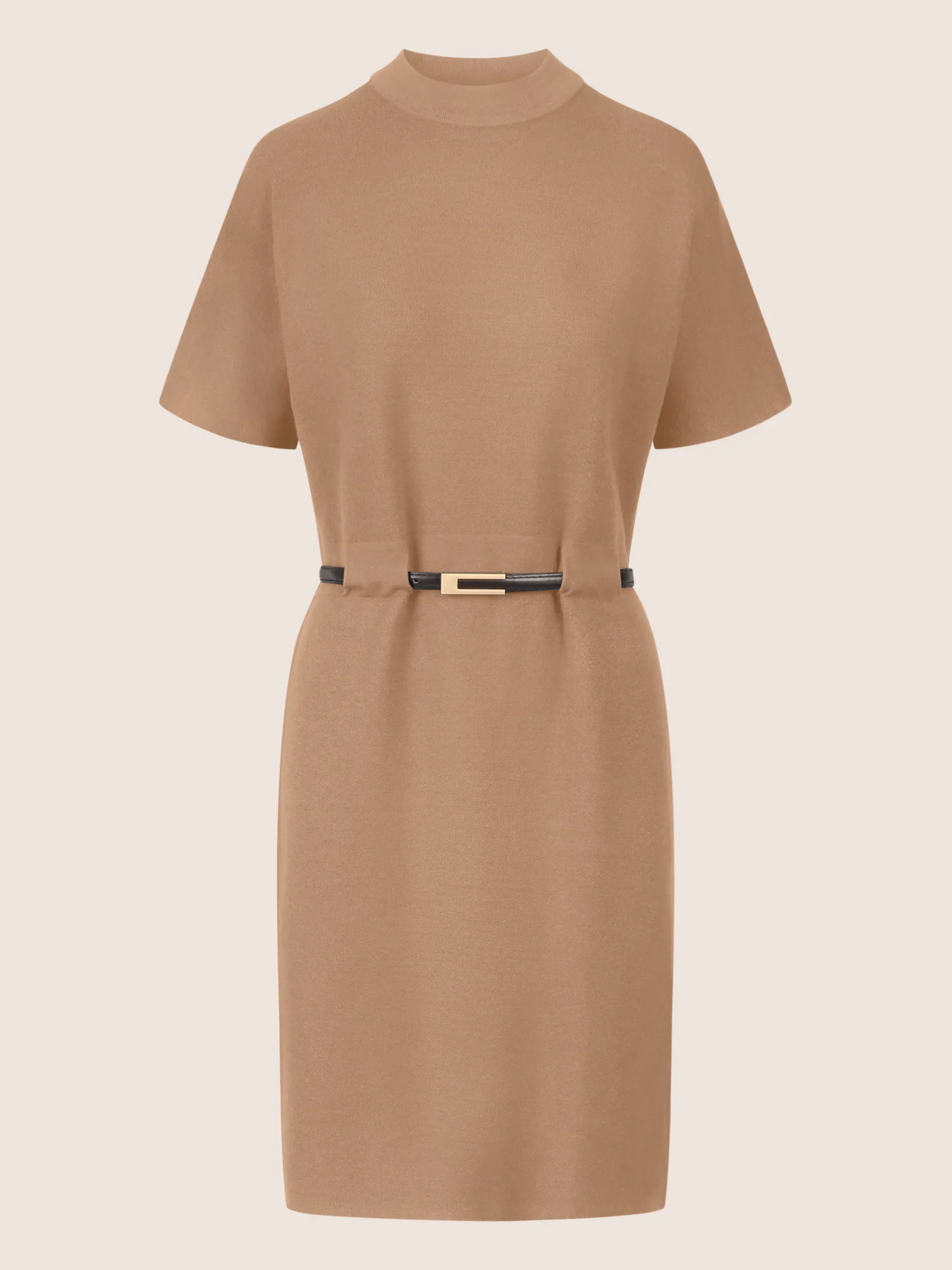 APART Strickkleid mit Gürtel und Stehkragen | camel - Image 3