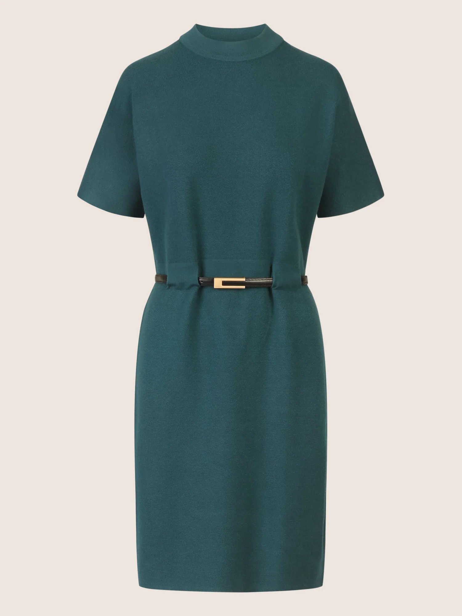 APART Strickkleid mit Gürtel und Stehkragen | dunkelgrün - Image 3