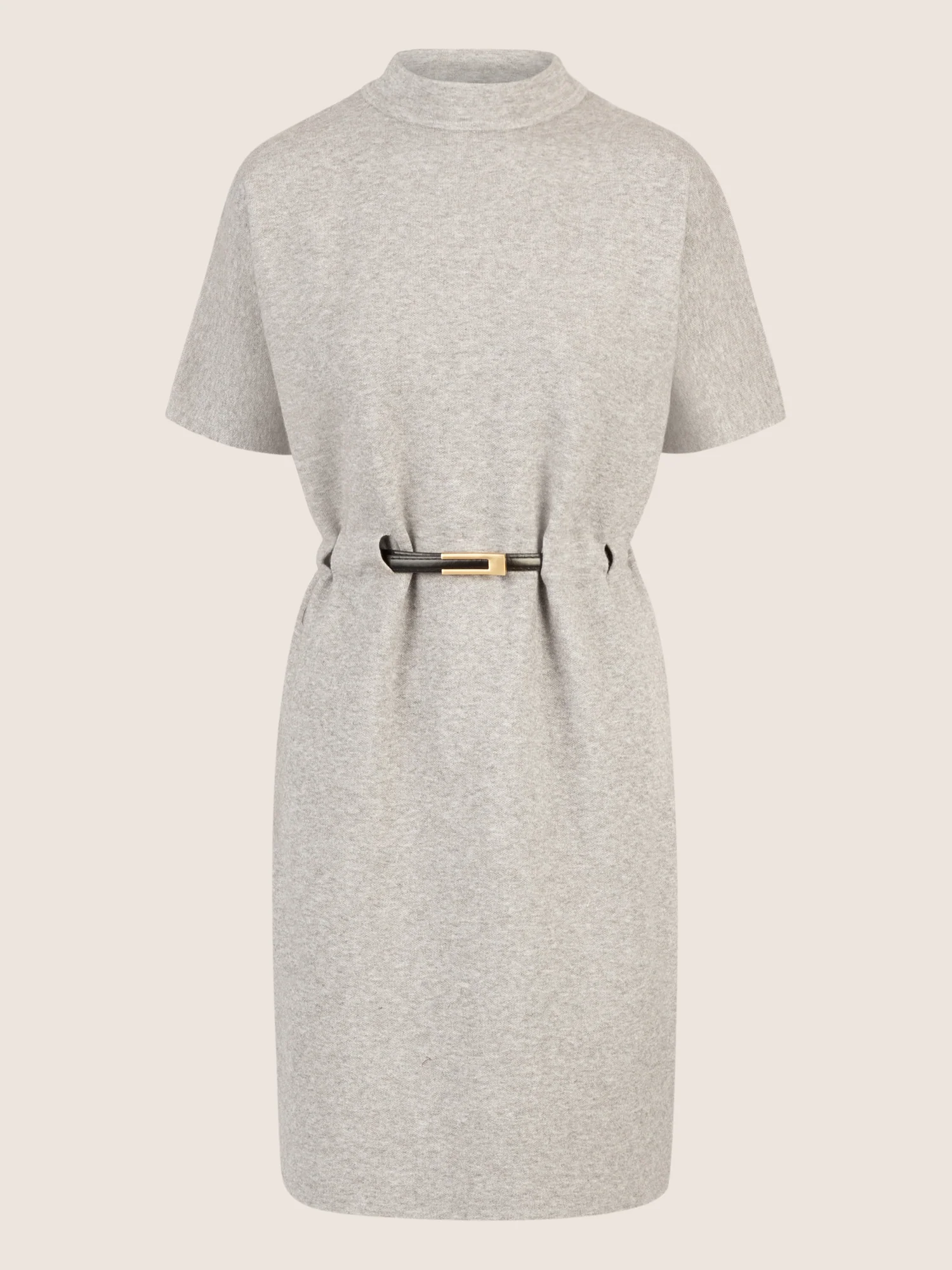 APART Strickkleid mit Gürtel und Stehkragen | graumeliert - Image 3