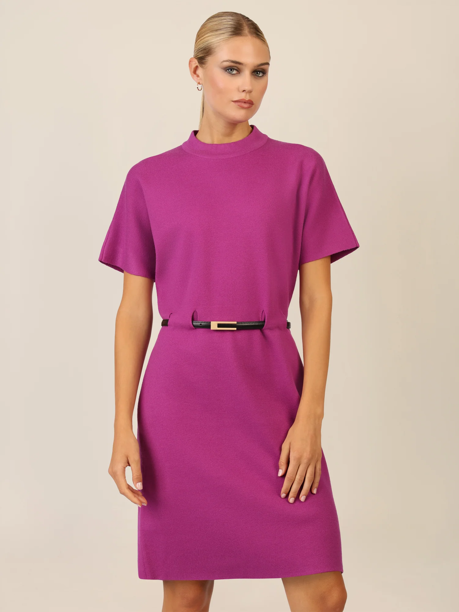 APART Strickkleid mit Gürtel und Stehkragen | lila - Image 4