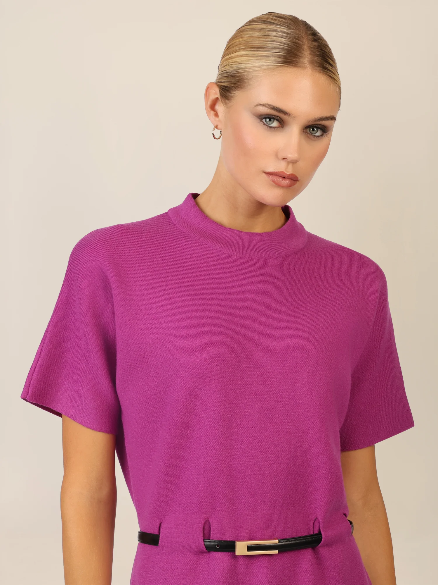 APART Strickkleid mit Gürtel und Stehkragen | lila - Image 5