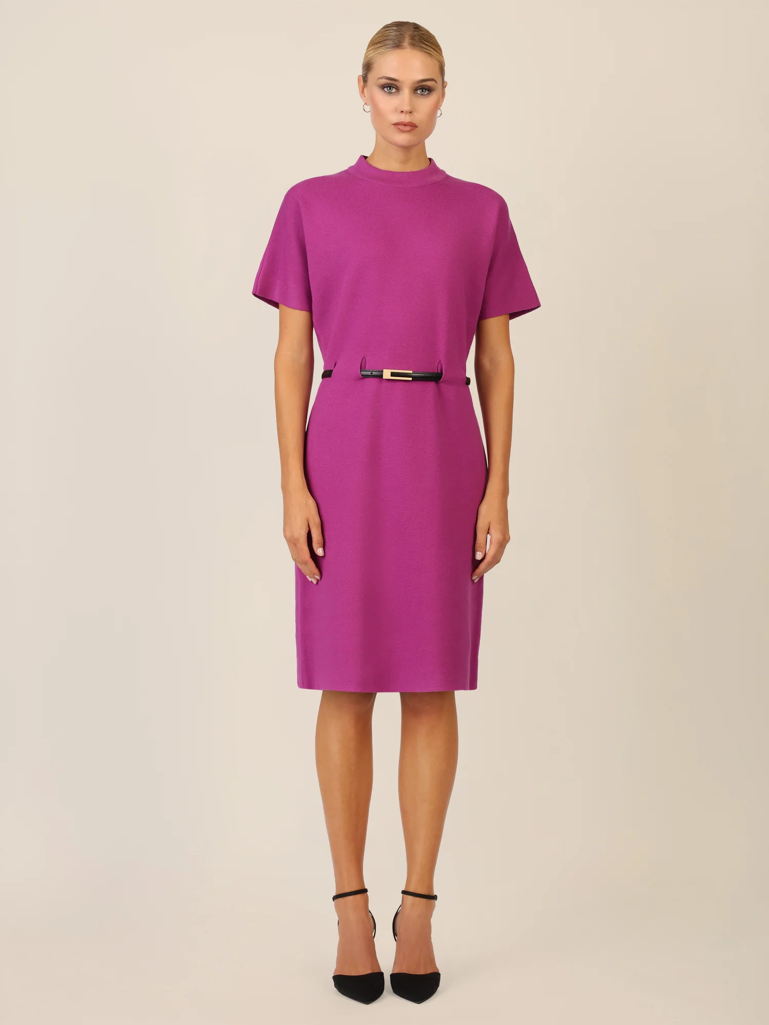 APART Strickkleid mit Gürtel und Stehkragen | lila - Image 6