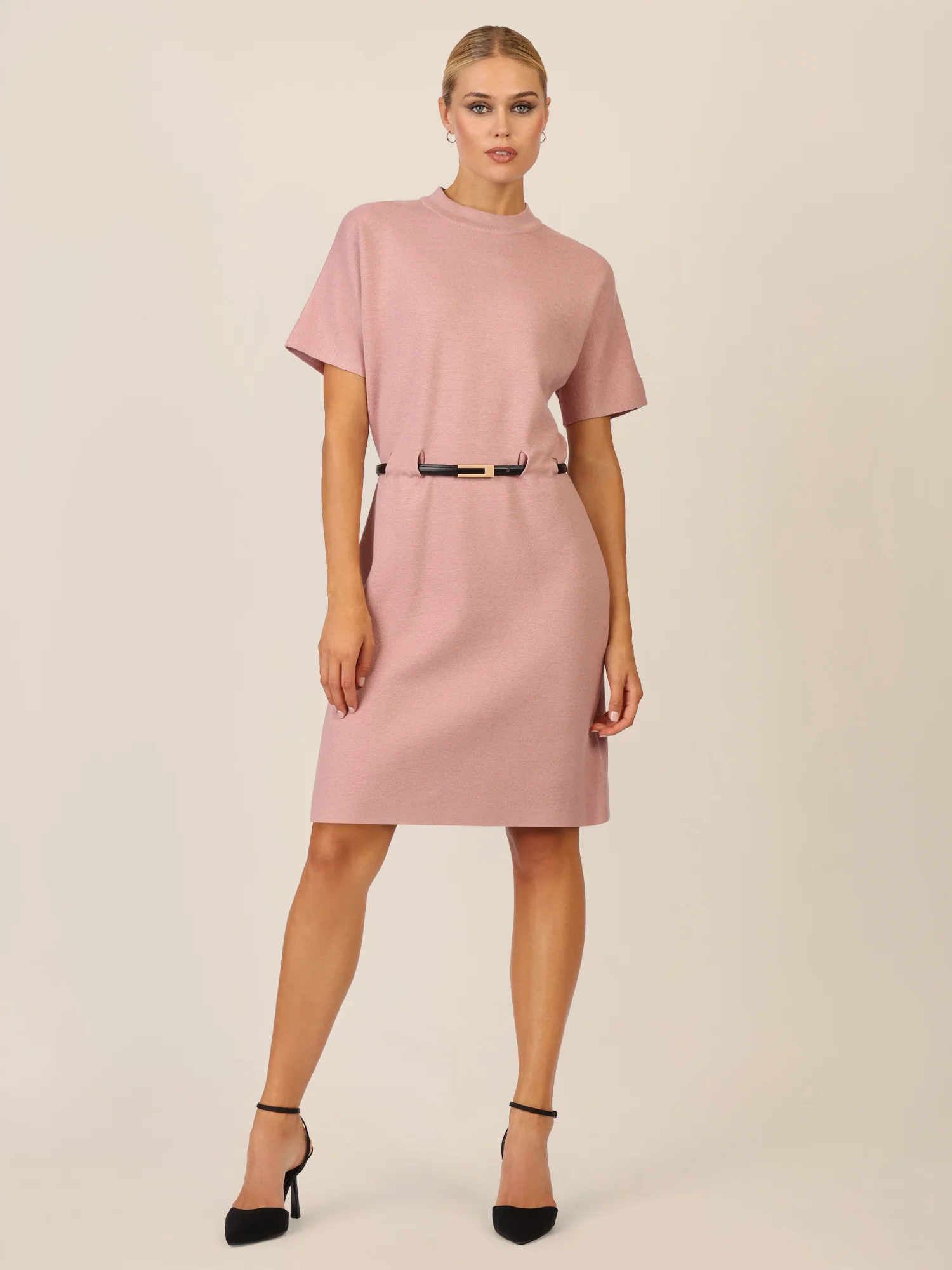 APART Strickkleid mit Gürtel und Stehkragen | mauve