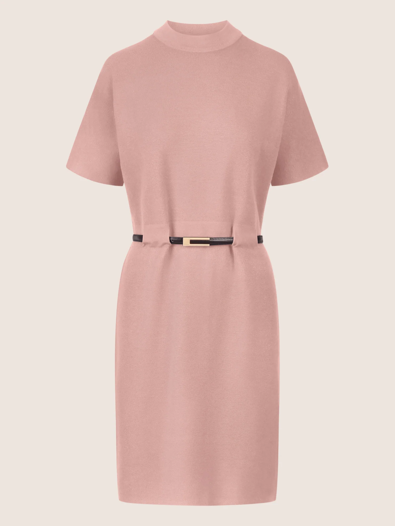 APART Strickkleid mit Gürtel und Stehkragen | mauve - Image 3