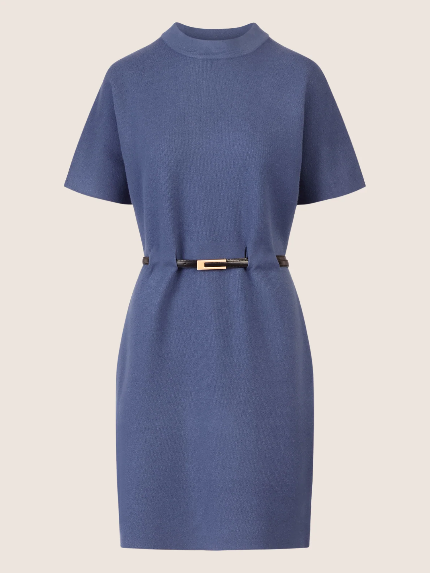 APART Strickkleid mit Gürtel und Stehkragen | mittelblau - Image 3