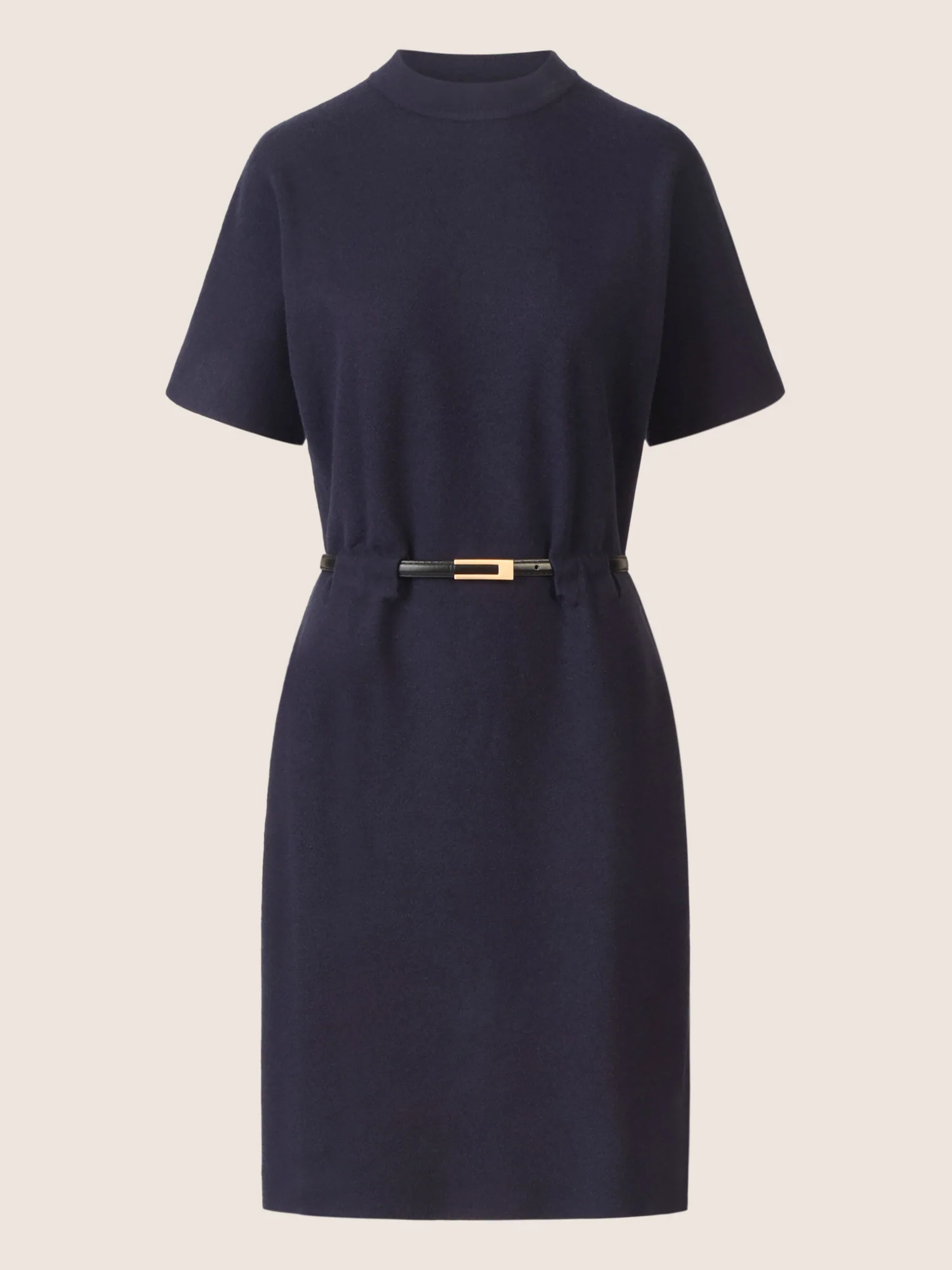 APART Strickkleid mit Gürtel und Stehkragen | nachtblau - Image 3